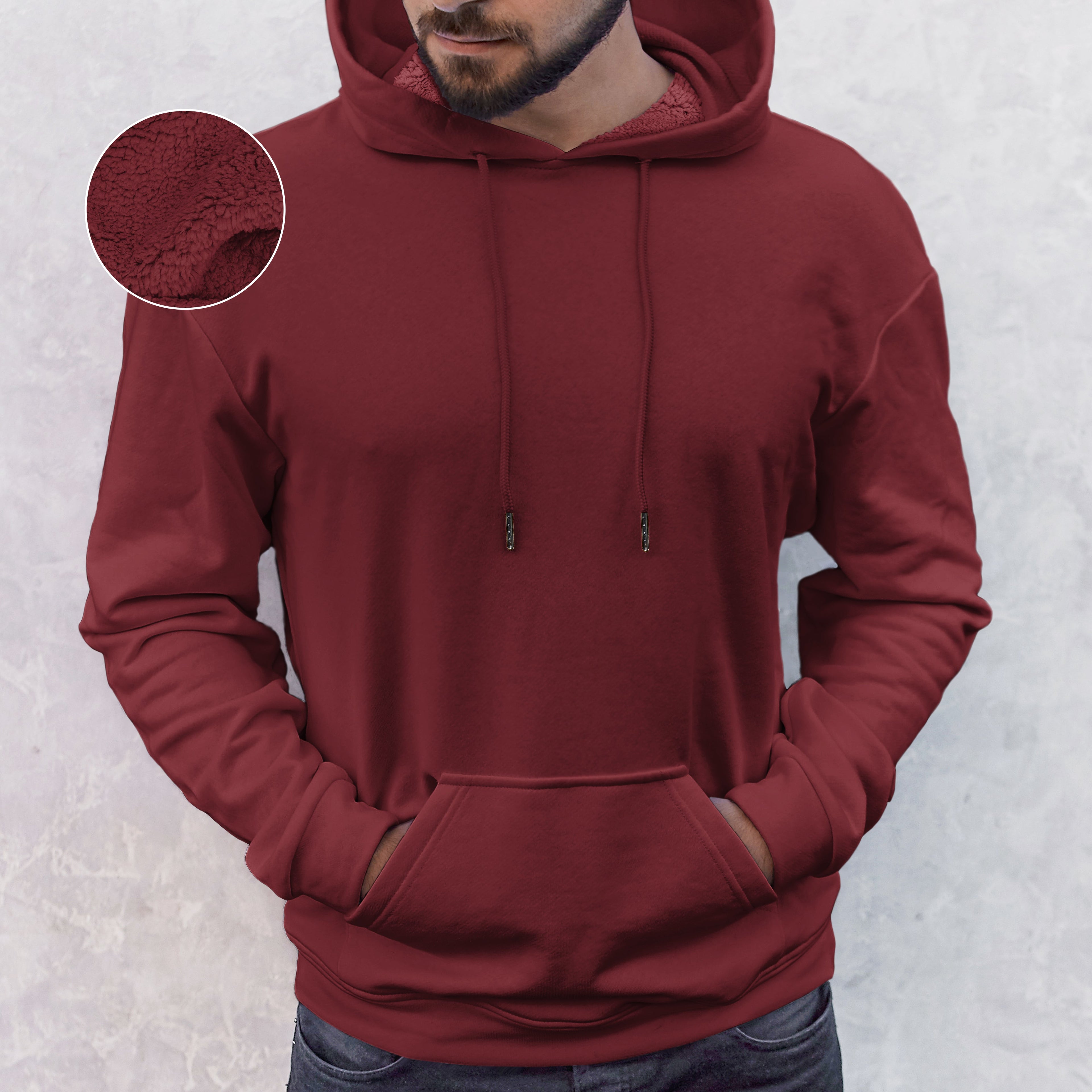 Men Casual Sherpa-Lined Cotton Hoodie