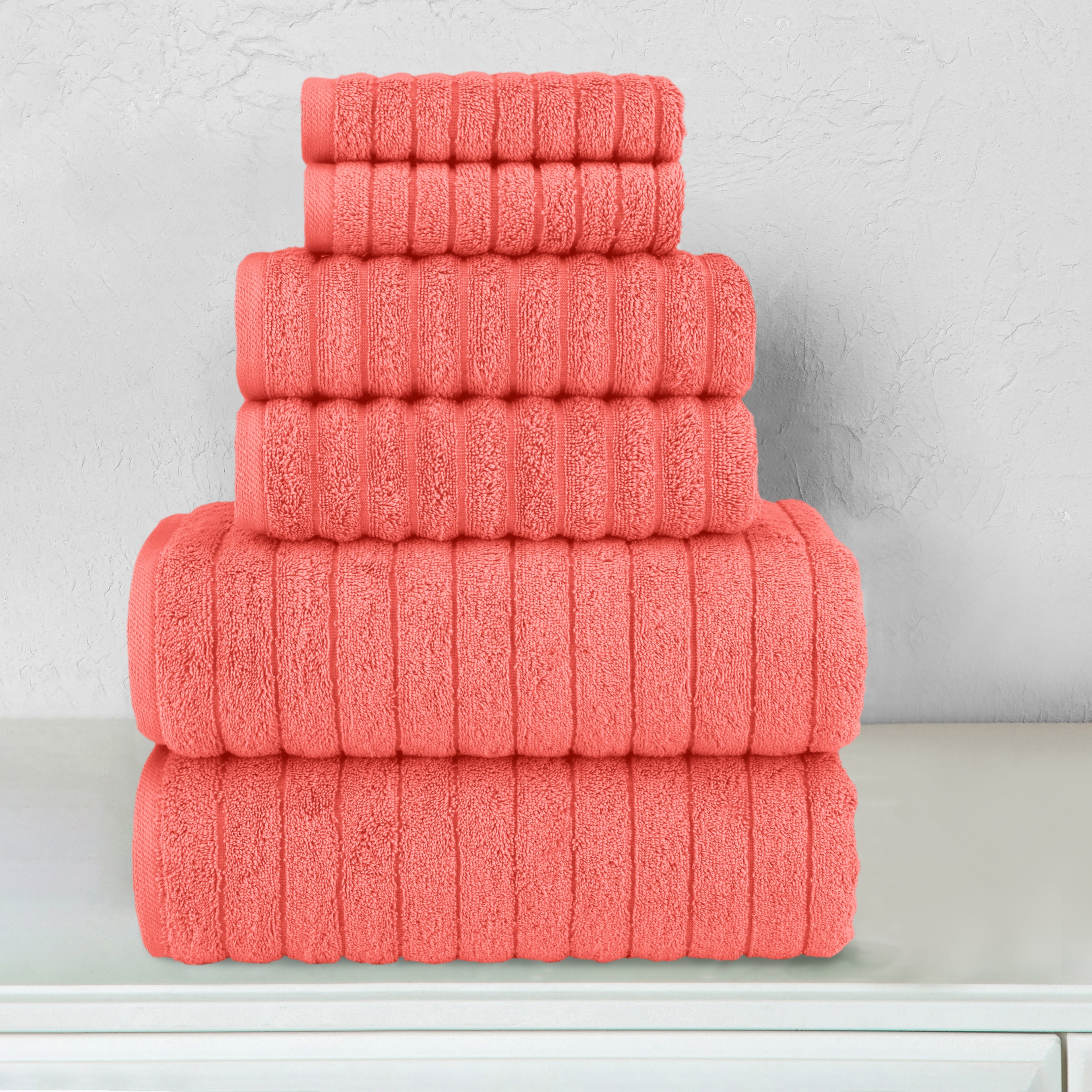 6-Piece Turkish Cotton Corduroy Towel Set, 2 Washcloths, 2 Hand Towels and 2 Bath Towels