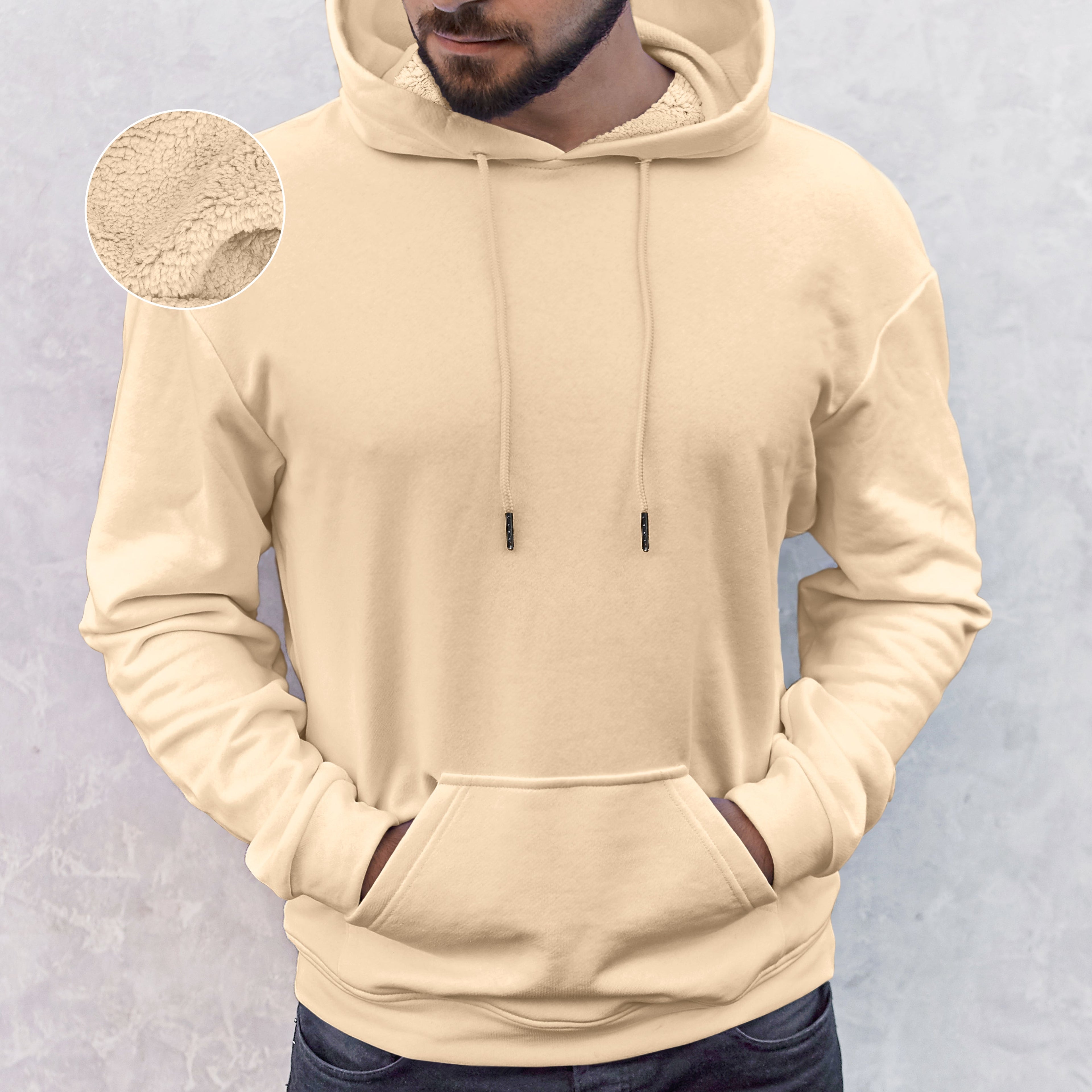 Men Casual Sherpa-Lined Cotton Hoodie