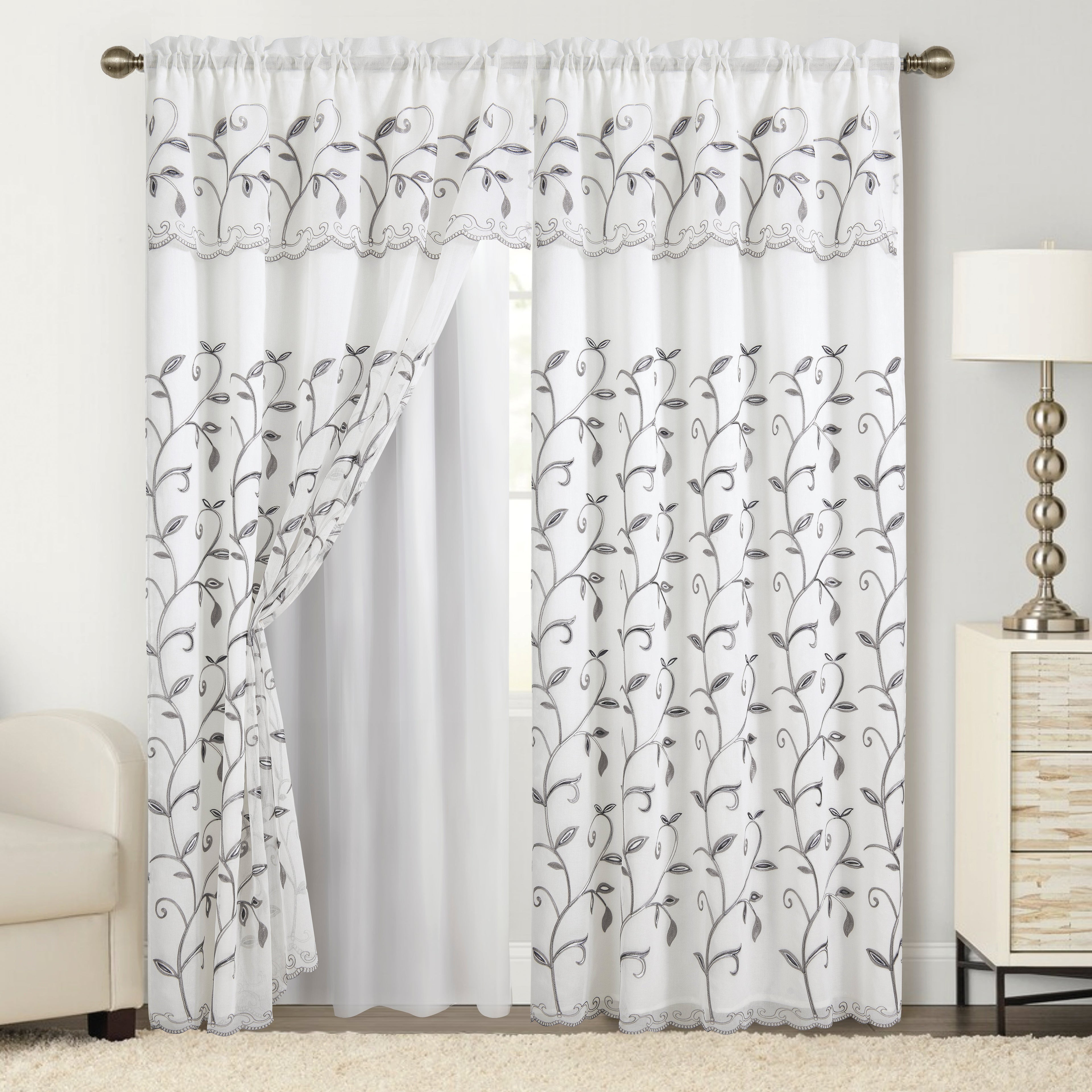 Set of 2 Lucia Curtain Panels - Attached Valance - 54" W x 84" L