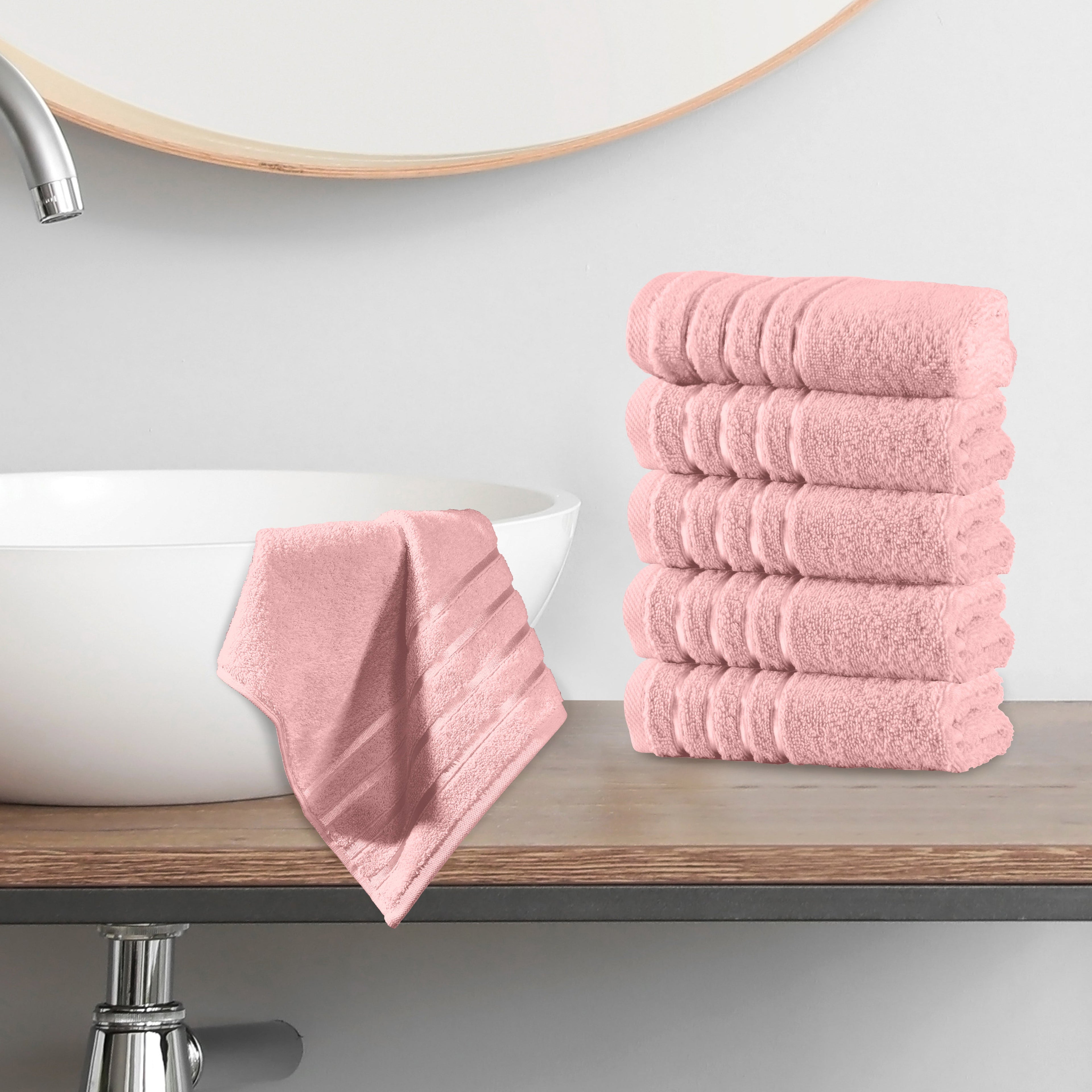 6-Pack Premium Turkish Cotton 4 Lines Stripe Washcloths Set, 13 x 13 inch