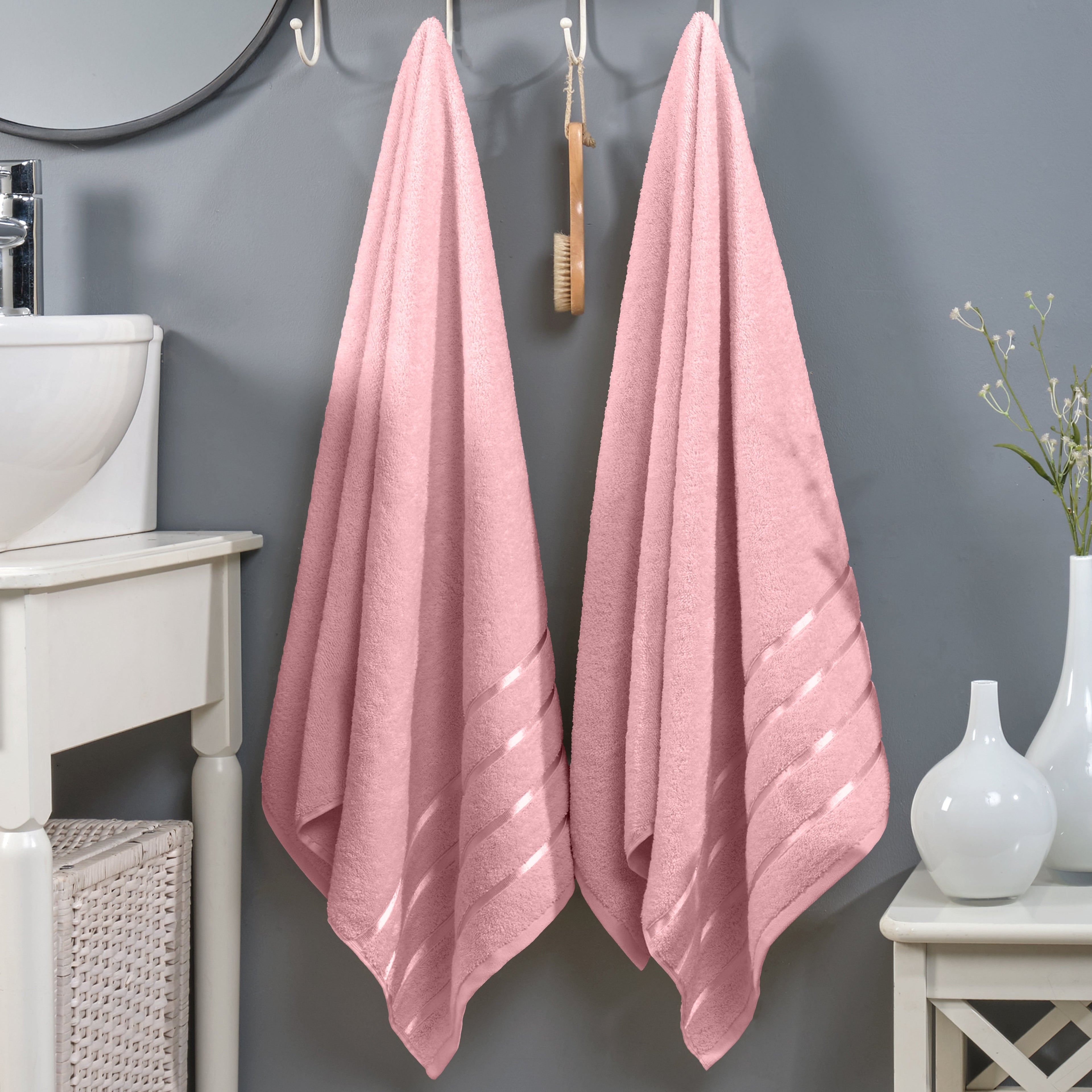 2-Pack Premium Turkish Cotton 4 Lines Stripe Bath Towel Set, 27 x 54 inch
