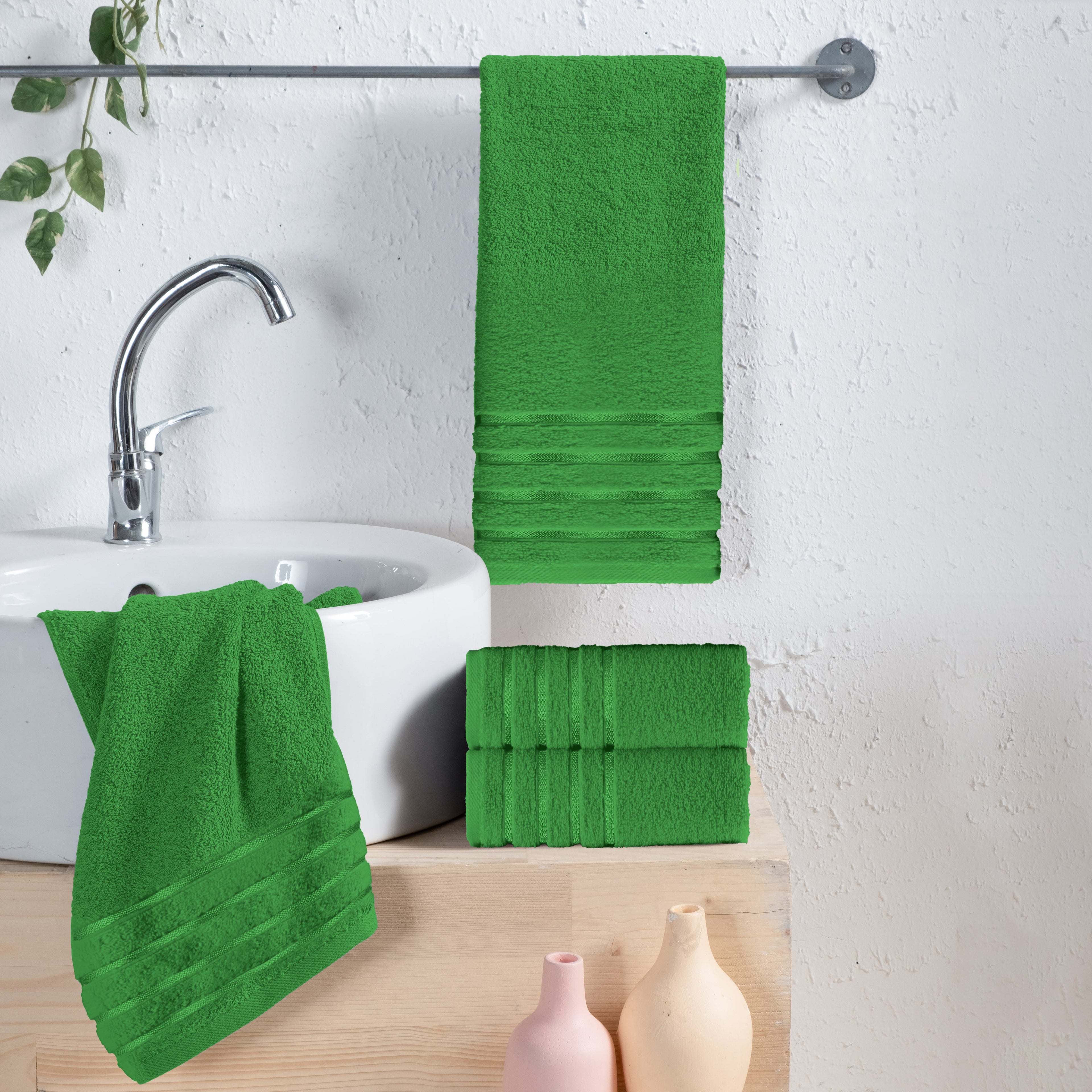 4-Pack Turkish Cotton 4 Lines Stripe Hand Towel Set, 16 x 28 inch