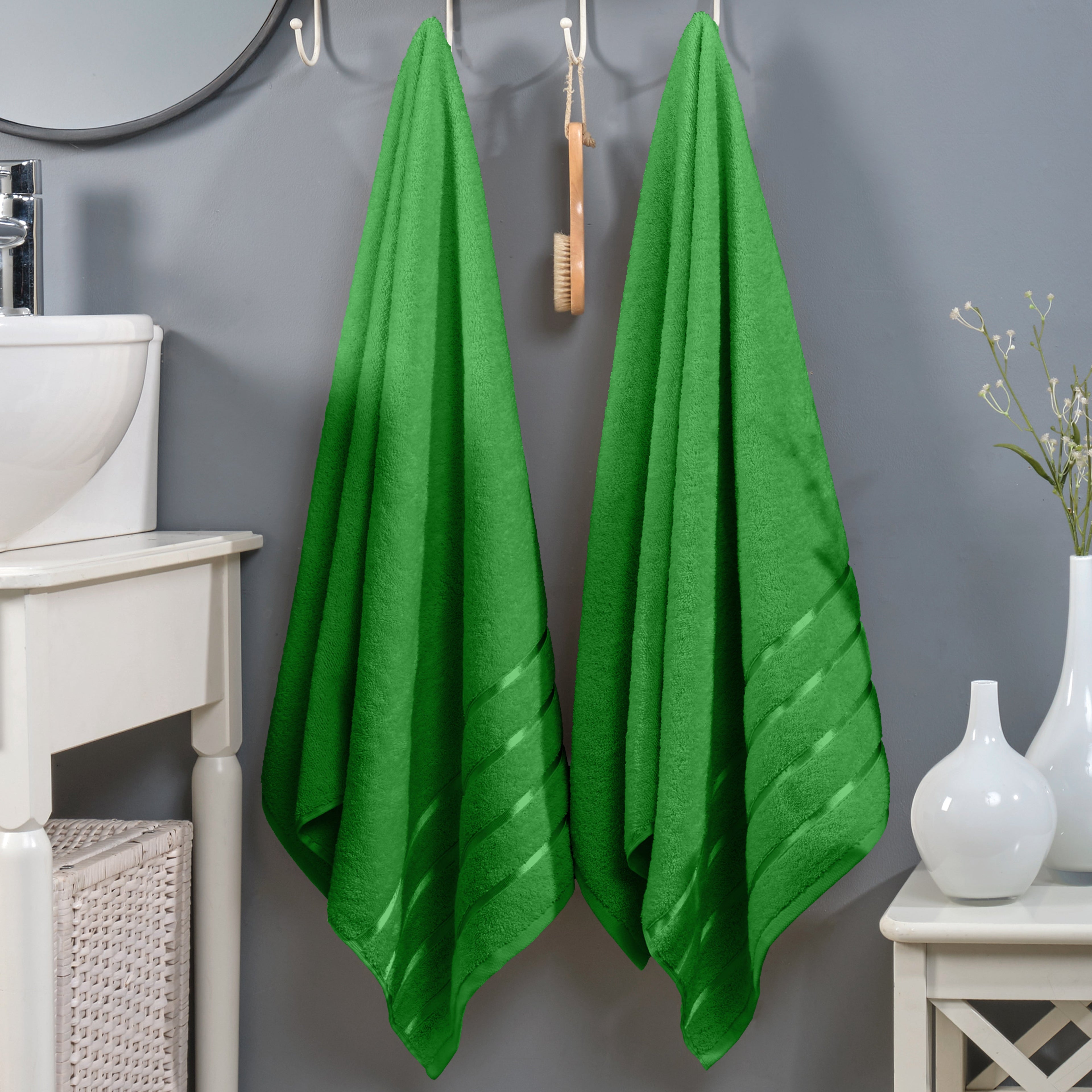 2-Pack Premium Turkish Cotton 4 Lines Stripe Bath Towel Set, 27 x 54 inch