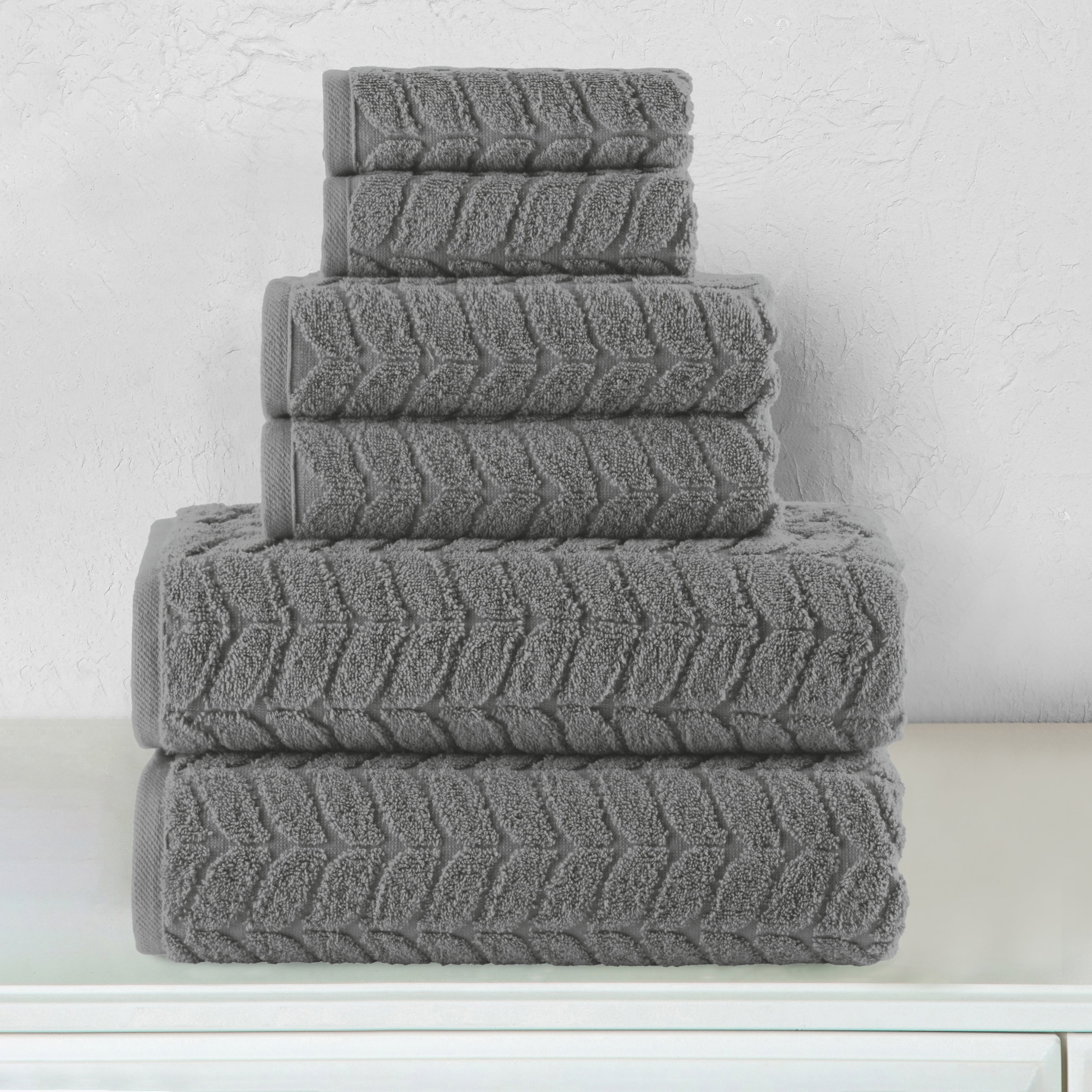 6-Piece Turkish Cotton Braided Towel Set, 2 Washcloths, 2 Hand Towels and 2 Bath Towels