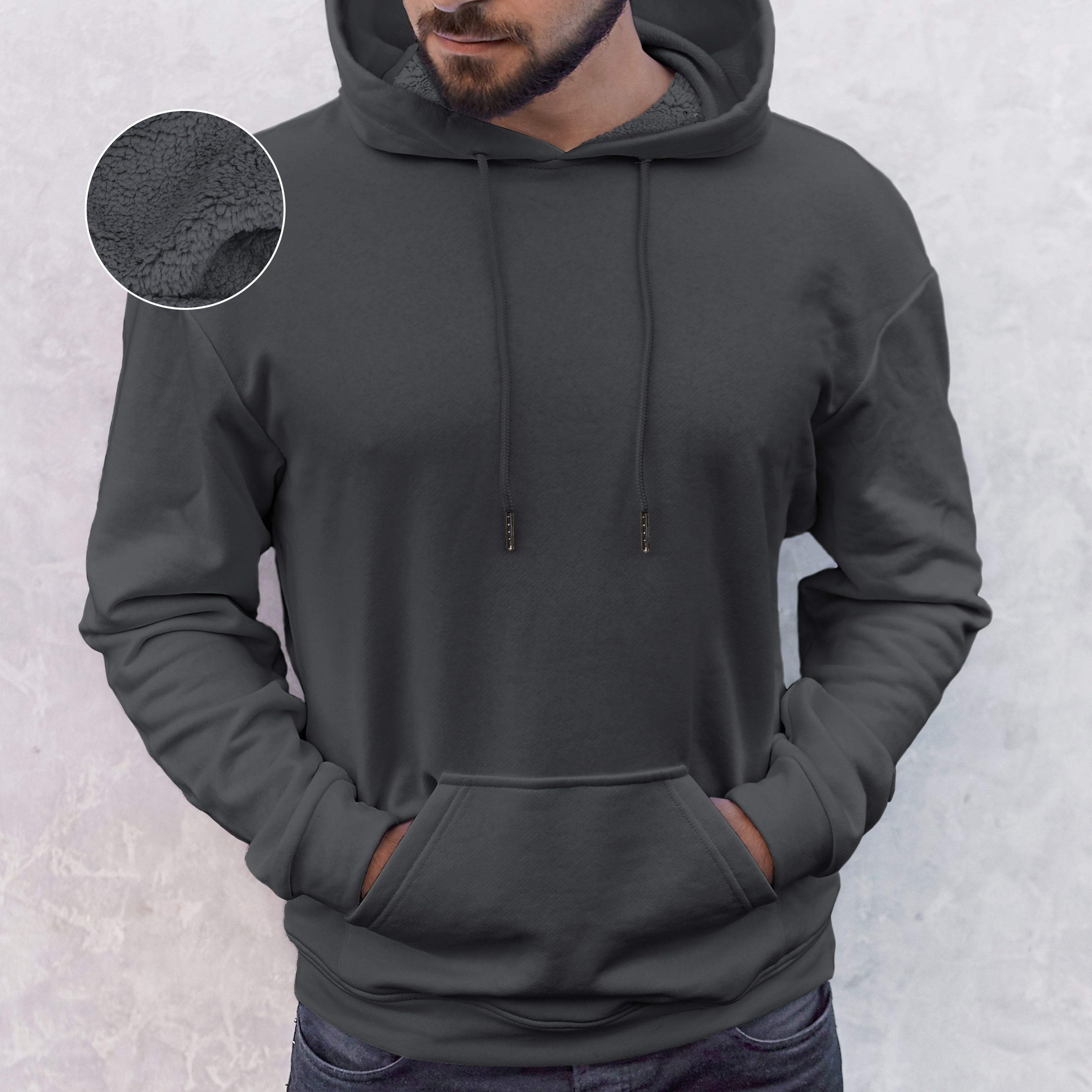 Men Casual Sherpa-Lined Cotton Hoodie