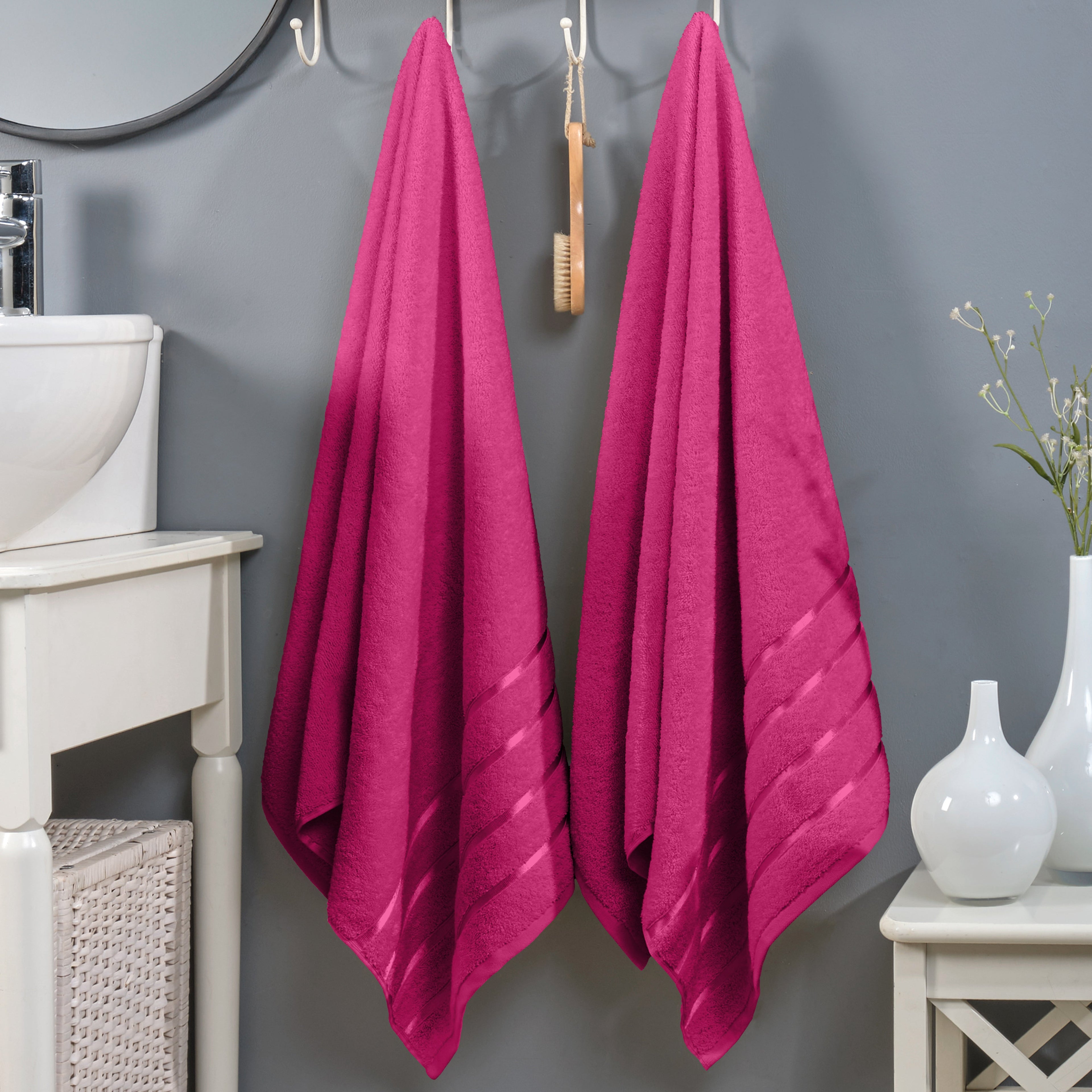 2-Pack Premium Turkish Cotton 4 Lines Stripe Bath Towel Set, 27 x 54 inch