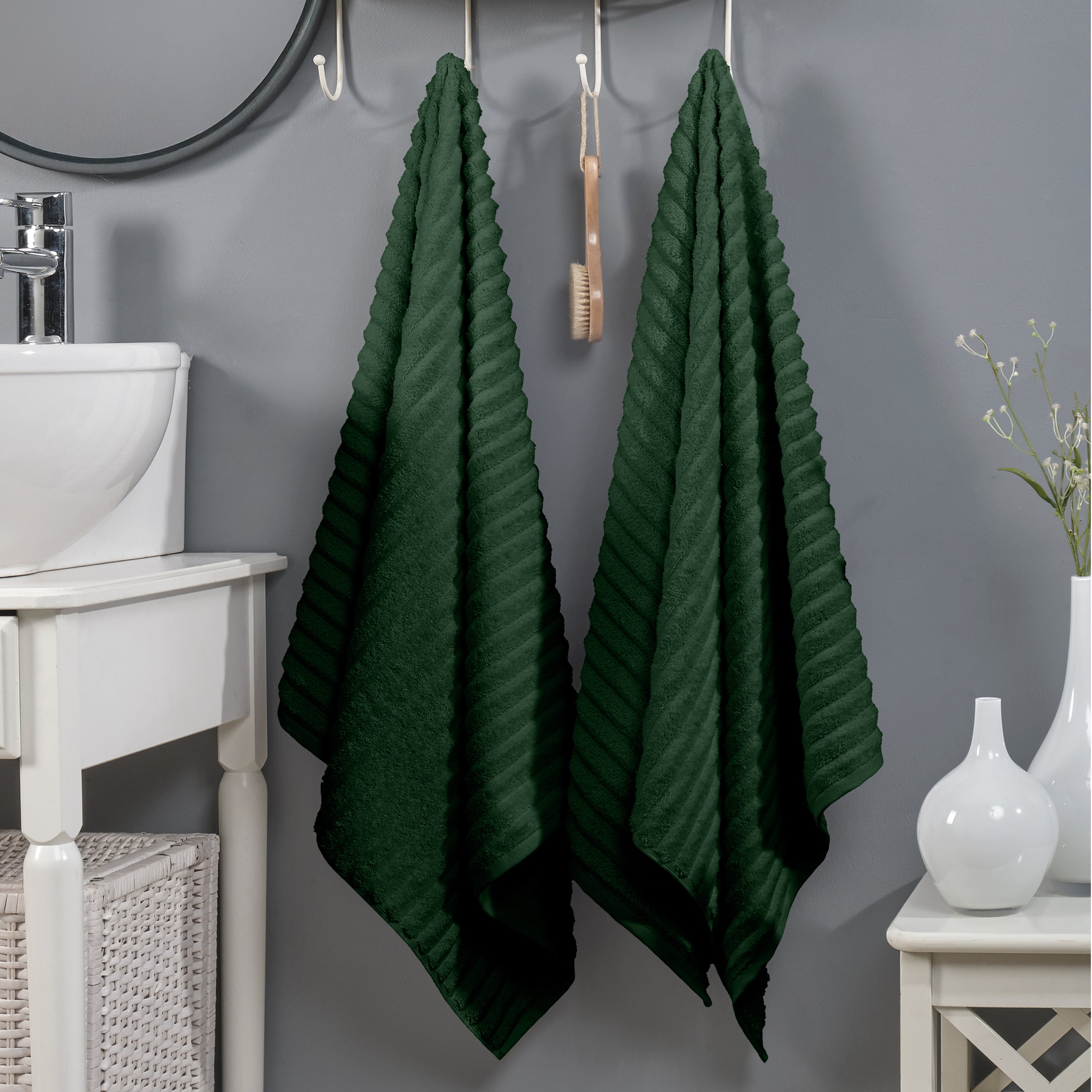 2-Pack Premium Turkish Cotton Corduroy Stripe Bath Towel Set, 27 x 54 inch