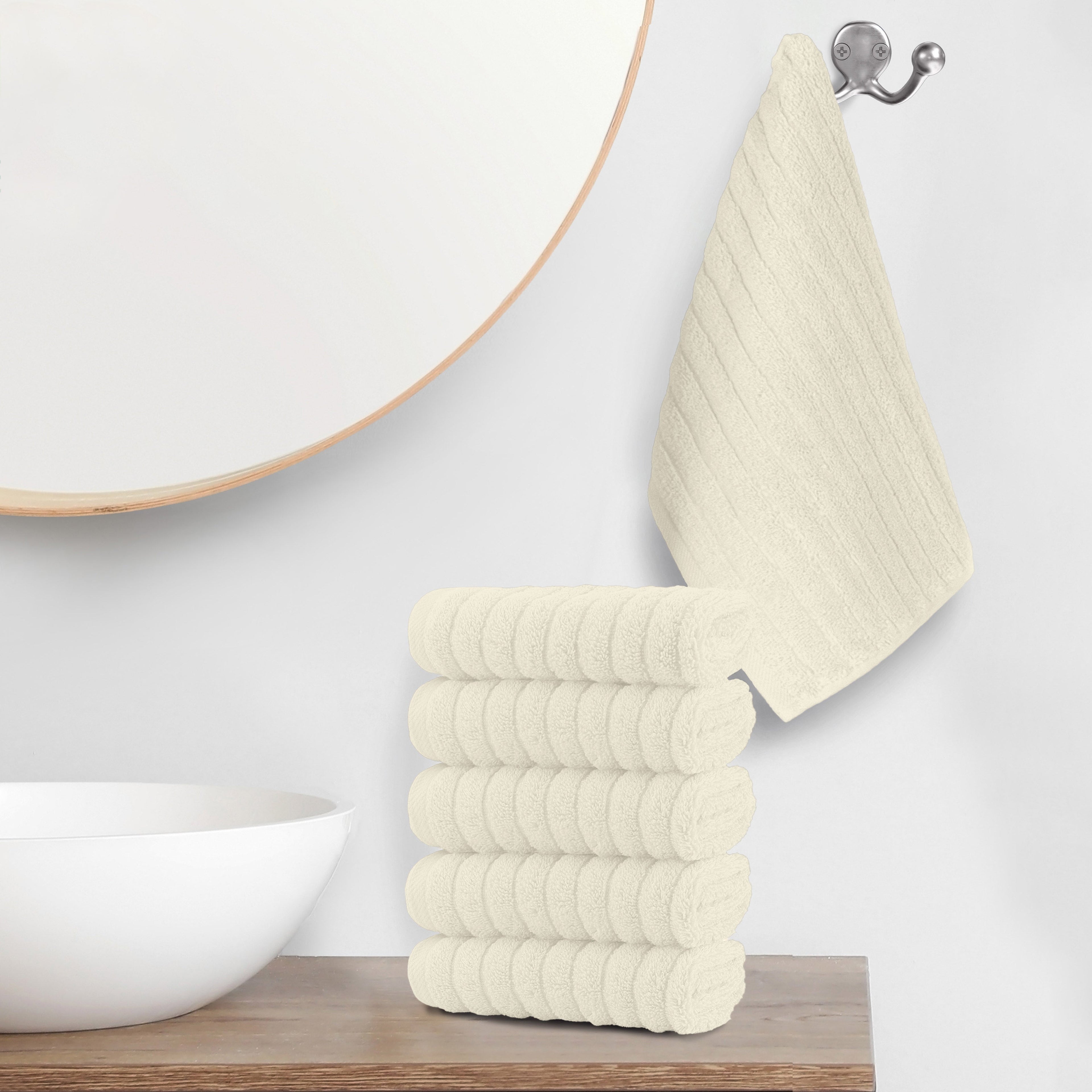 6-Pack Premium Turkish Cotton Corduroy Stripe Washcloths Set, 13 x 13 inch
