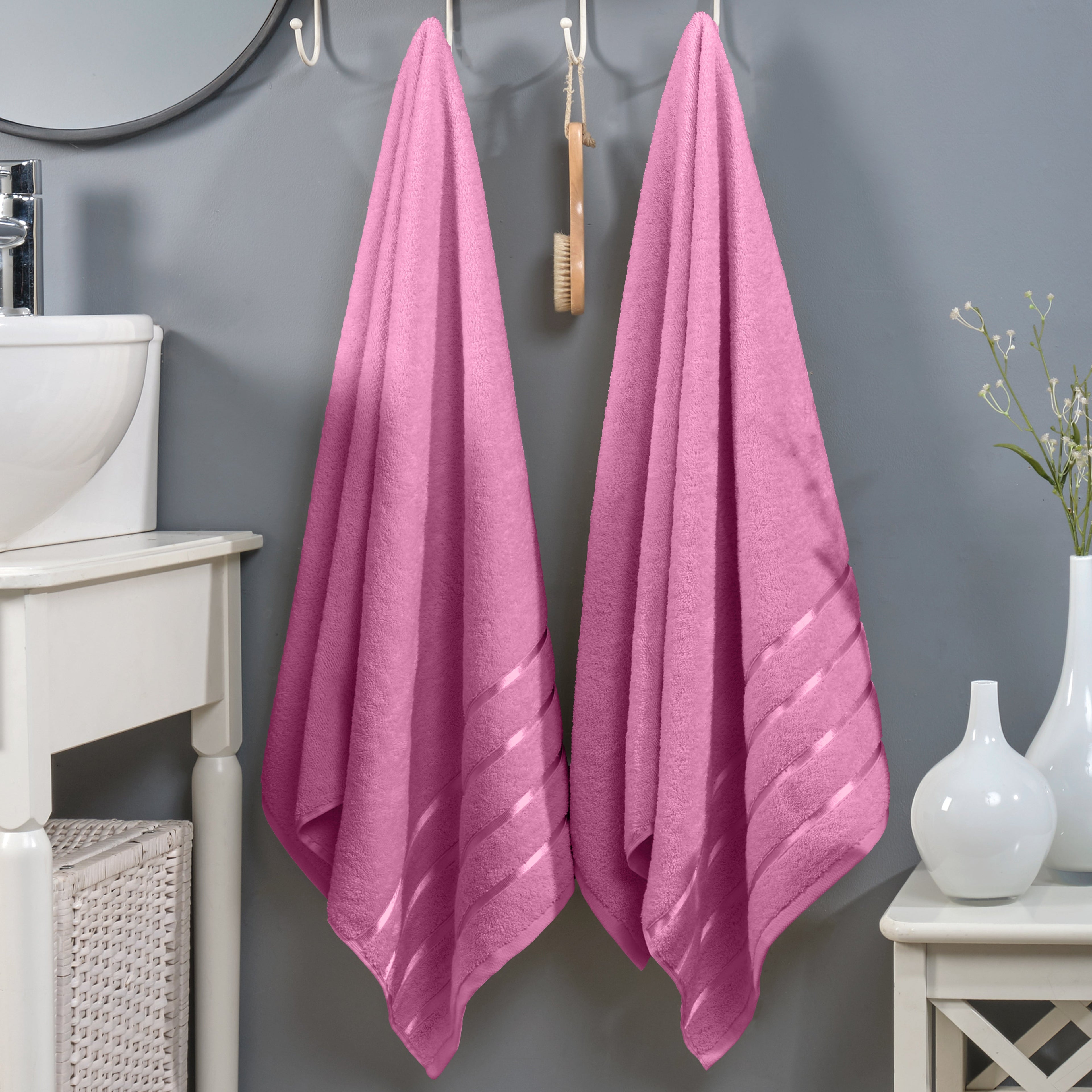 2-Pack Premium Turkish Cotton 4 Lines Stripe Bath Towel Set, 27 x 54 inch