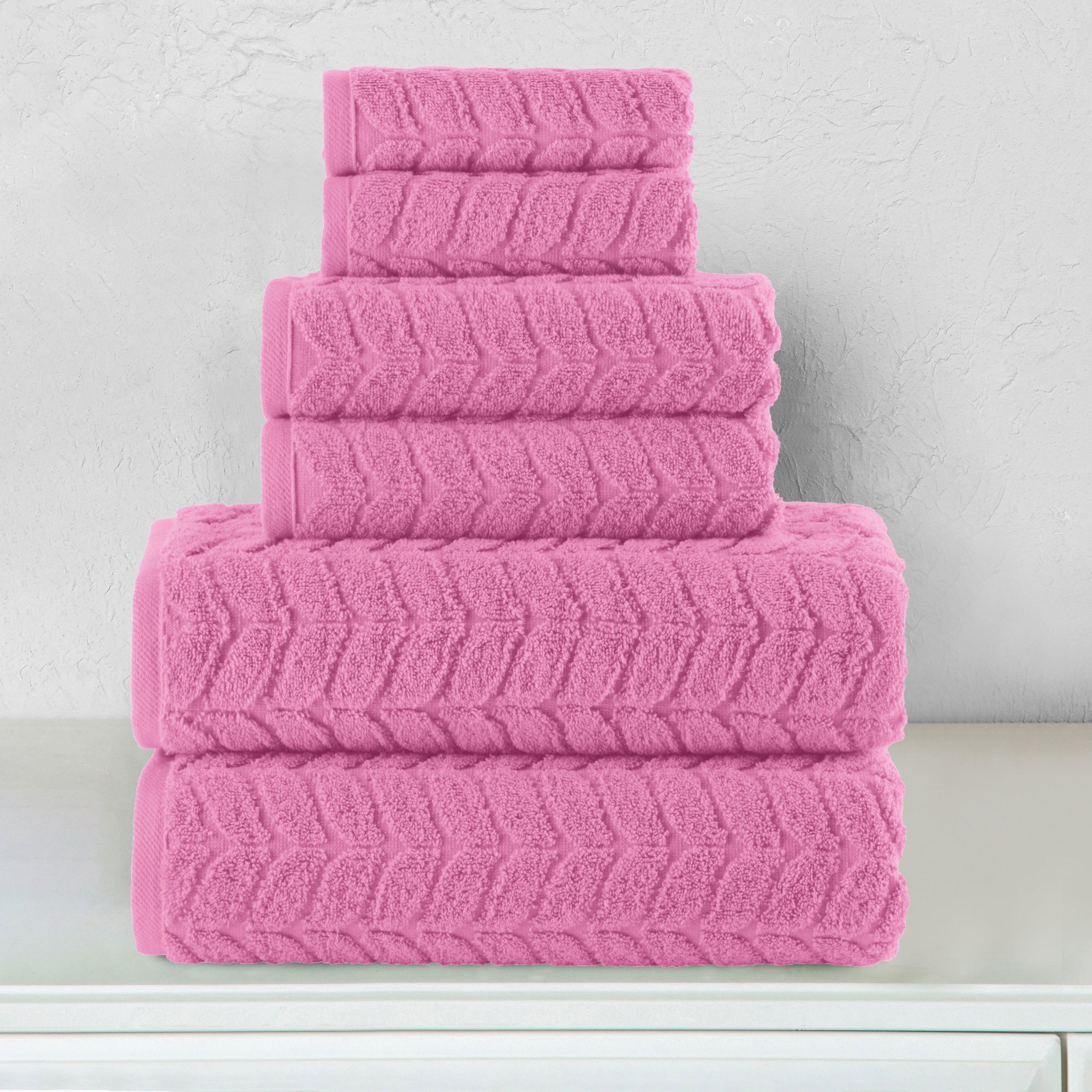 6-Piece Turkish Cotton Braided Towel Set, 2 Washcloths, 2 Hand Towels and 2 Bath Towels