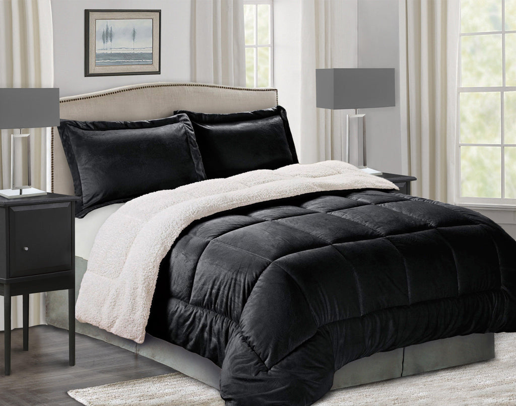 3-Piece Micro-Suede Reversible Sherpa - Solid Color Design Comforter Set