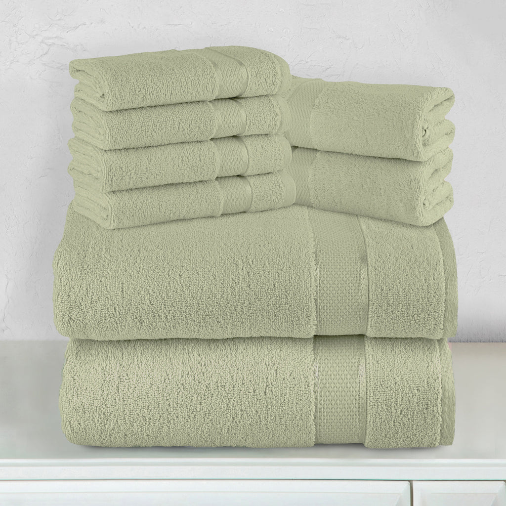8-Piece Turkish Cotton Towel Set, 4 Washcloths, 2 Hand Towels and 2 Bath Towels