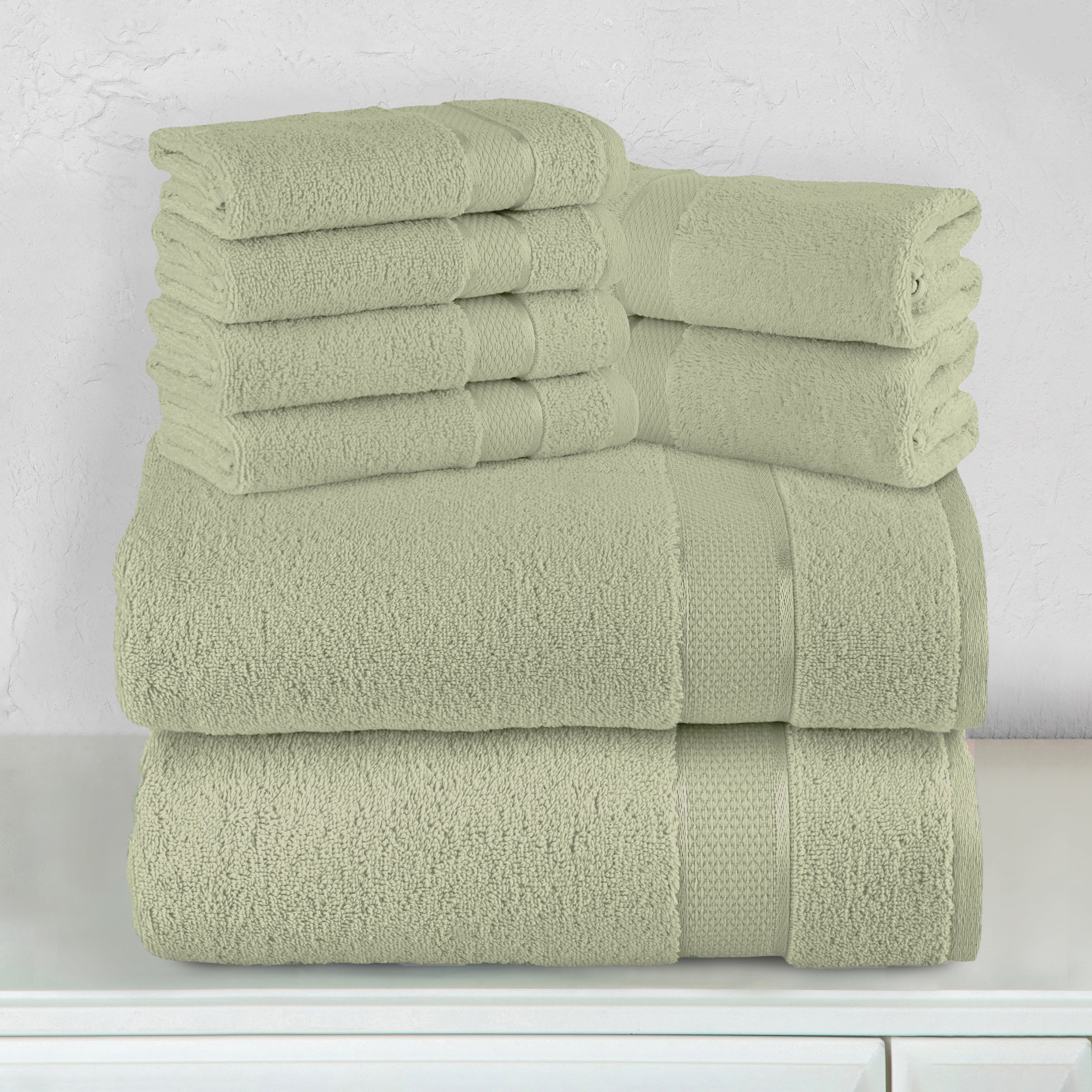 8-Piece Turkish Cotton Towel Set, 4 Washcloths, 2 Hand Towels and 2 Bath Towels