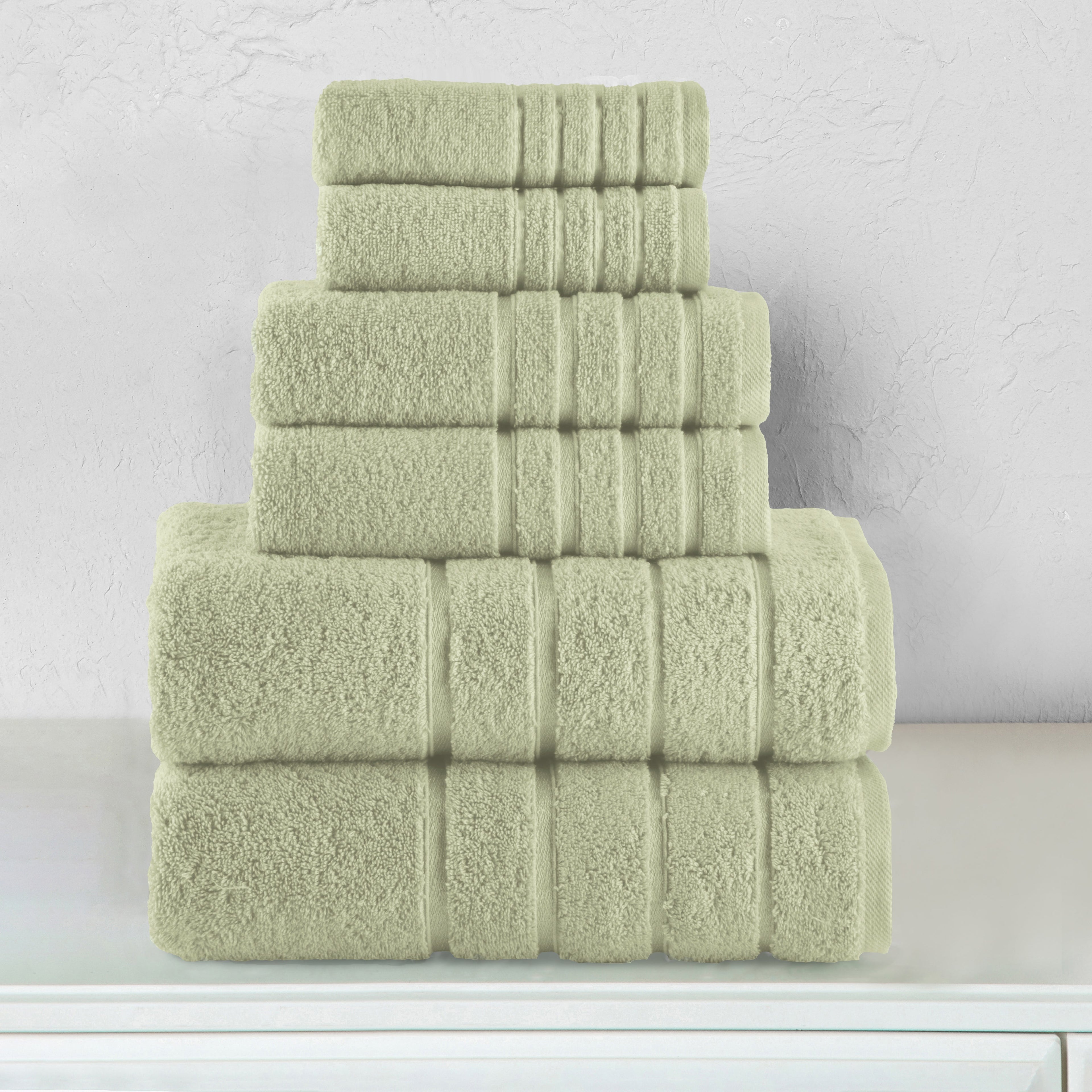 6-Piece Turkish Cotton 4 Lines Stripe Towel Set, 2 Washcloths, 2 Hand Towels and 2 Bath Towels