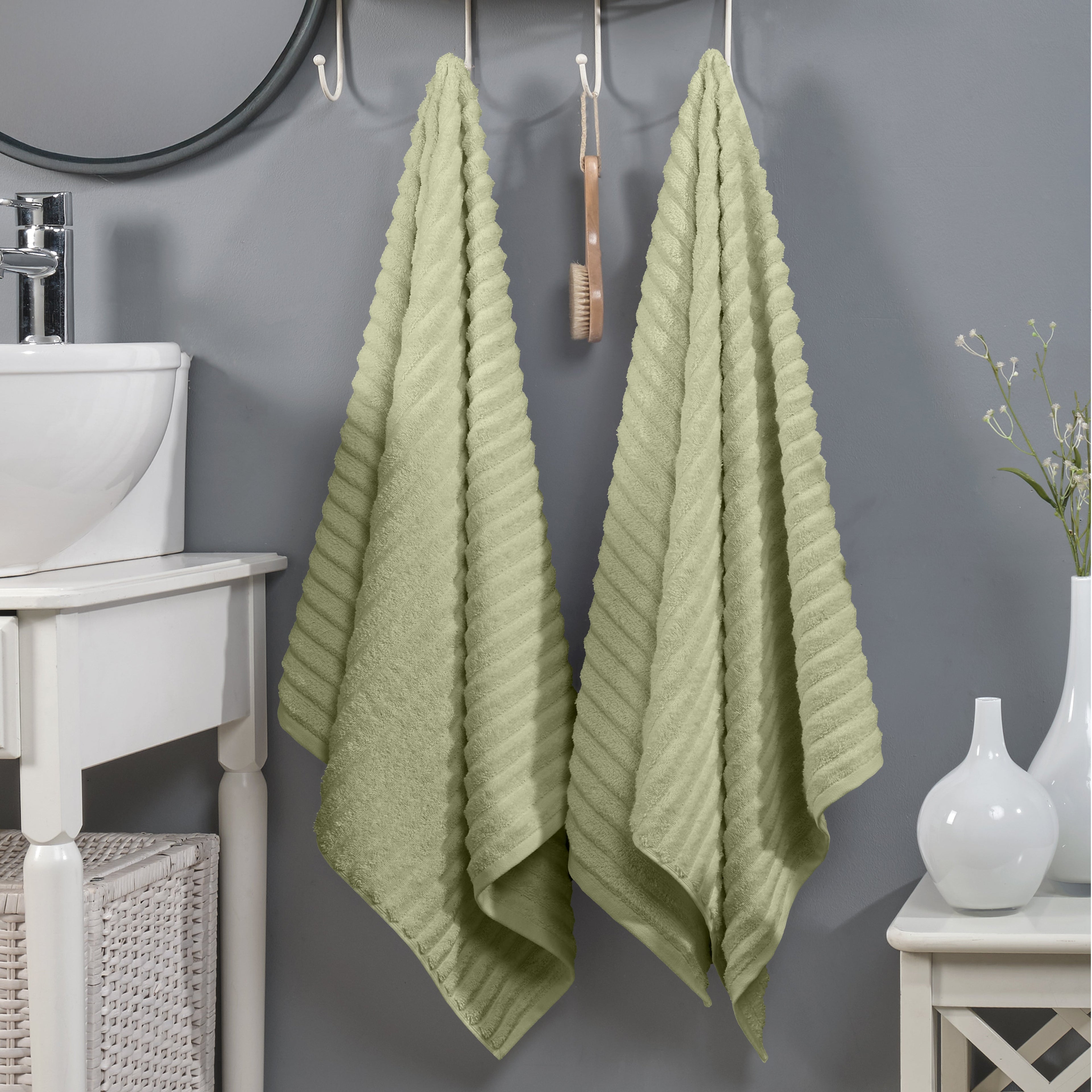 2-Pack Premium Turkish Cotton Corduroy Stripe Bath Towel Set, 27 x 54 inch