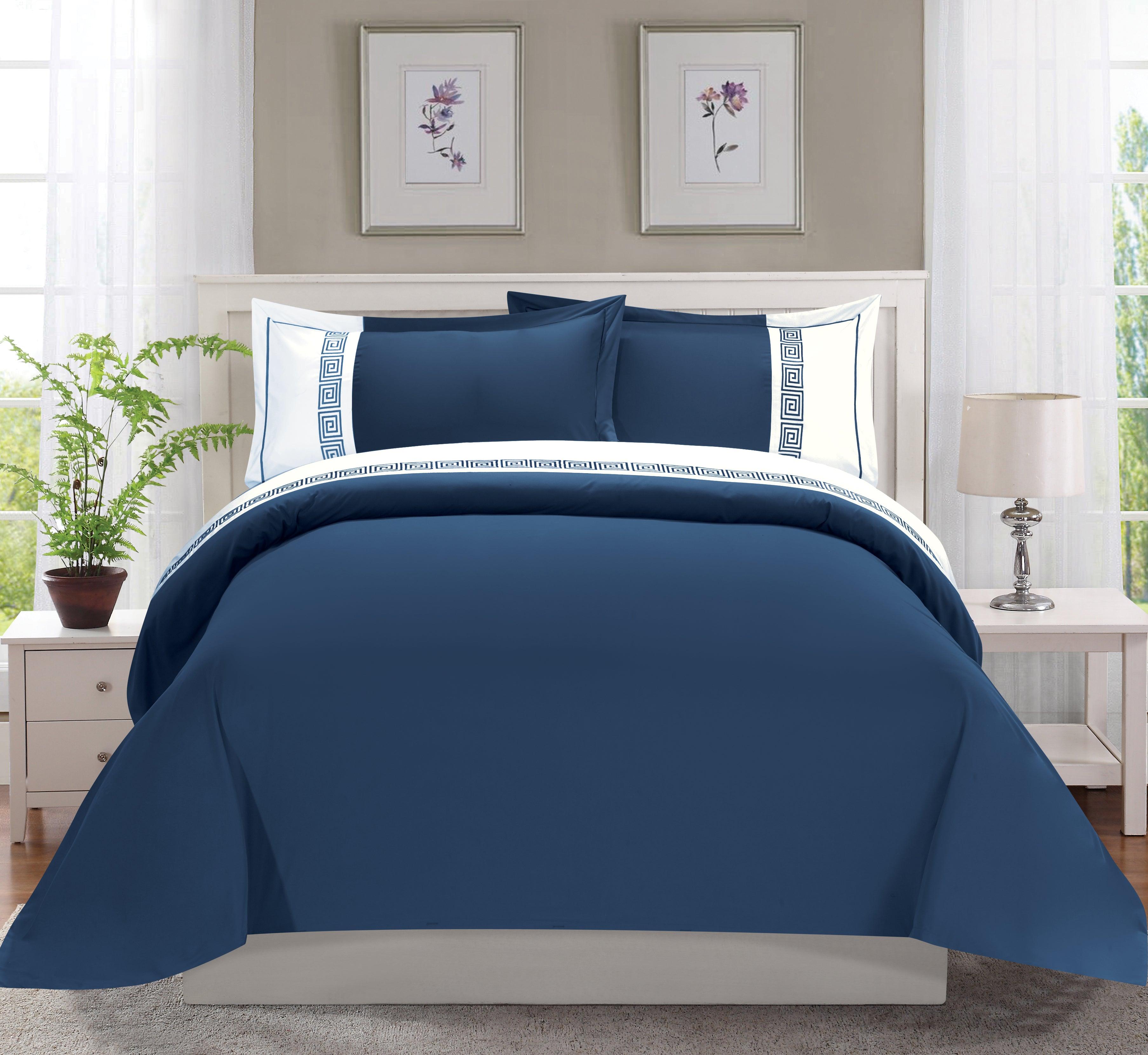 3-Piece Greek Embroidered Duvet Cover Set