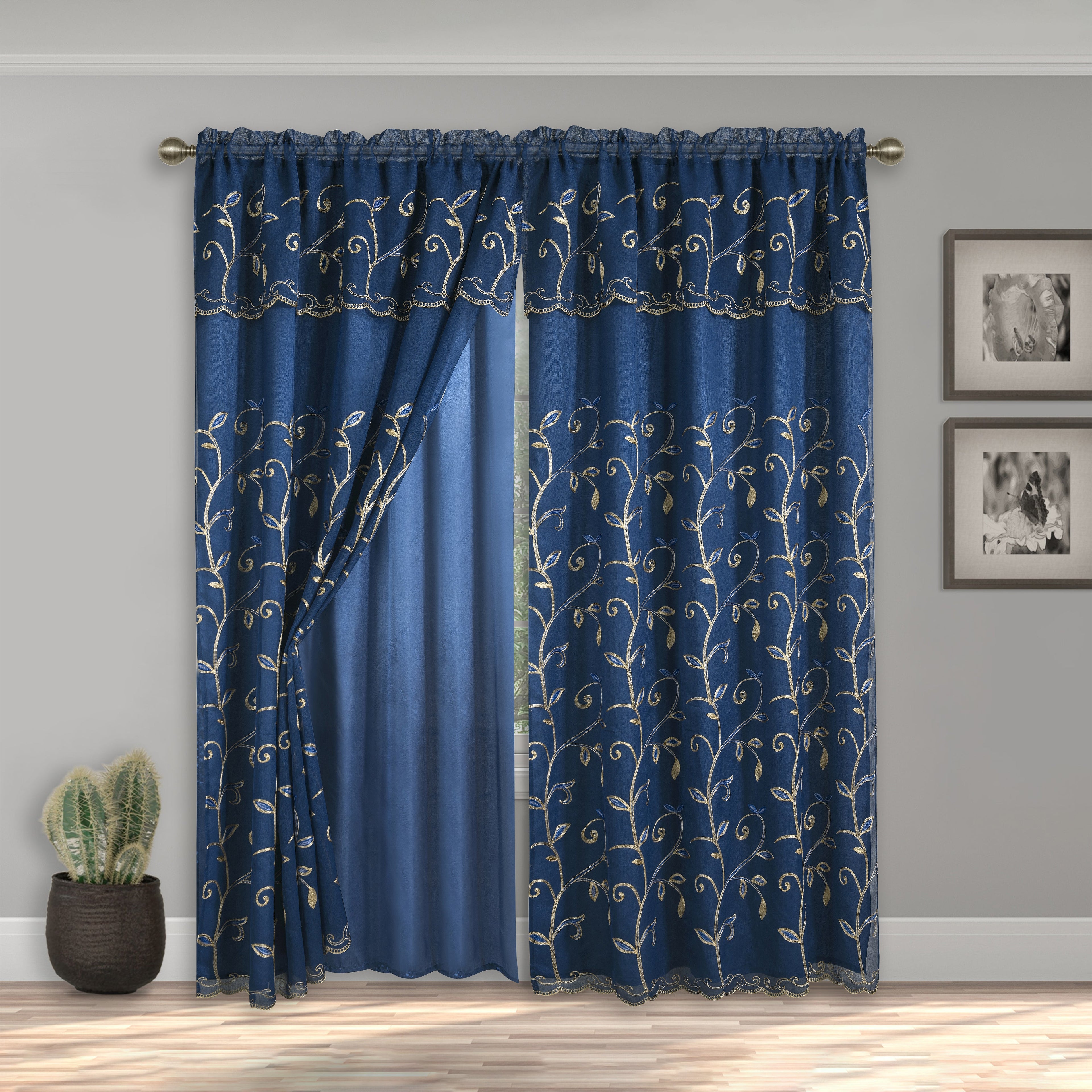 Set of 2 Lucia Curtain Panels - Attached Valance - 54" W x 84" L