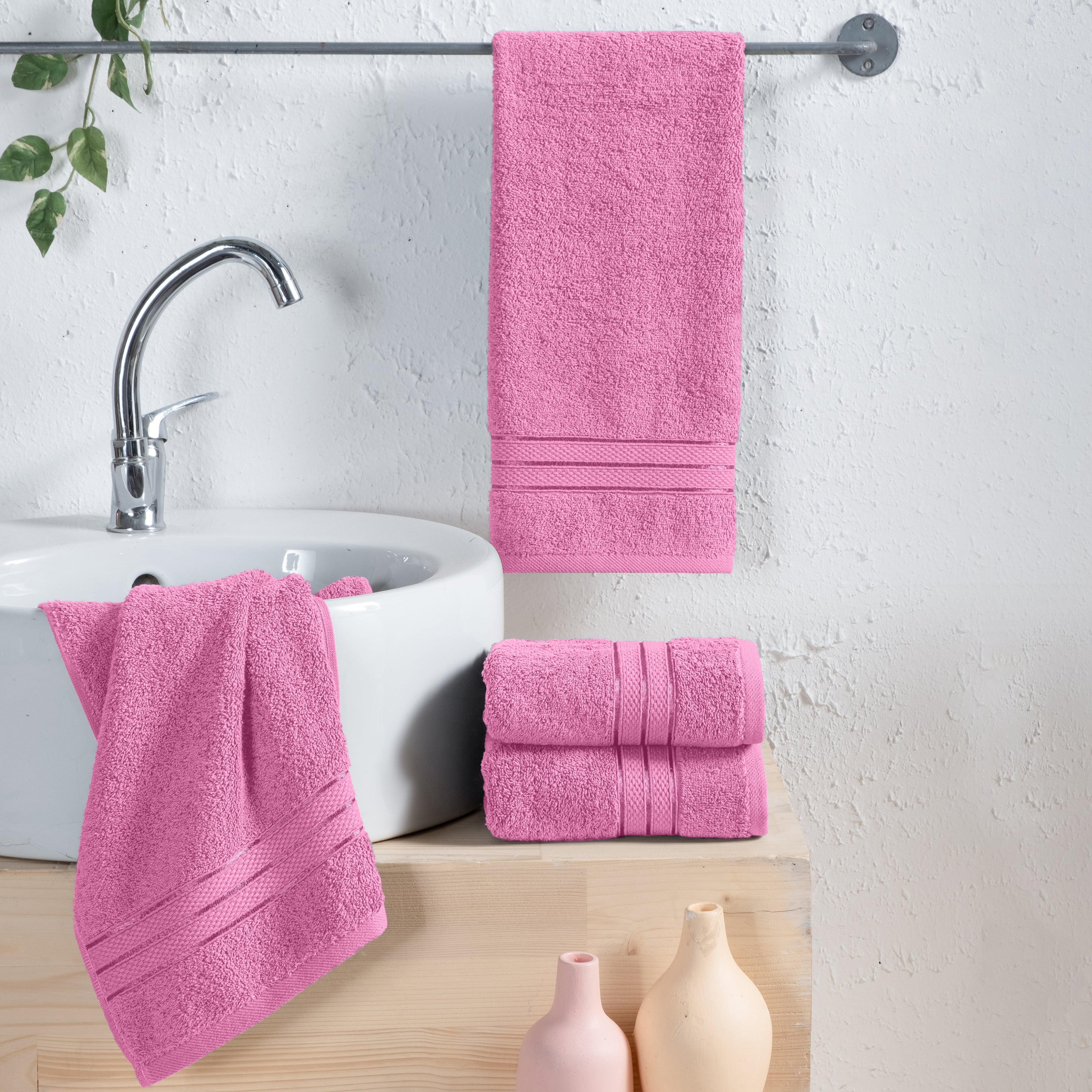 4-Pack Turkish Cotton Three Line Popcorn Hand Towel Set, 16 x 28 inch