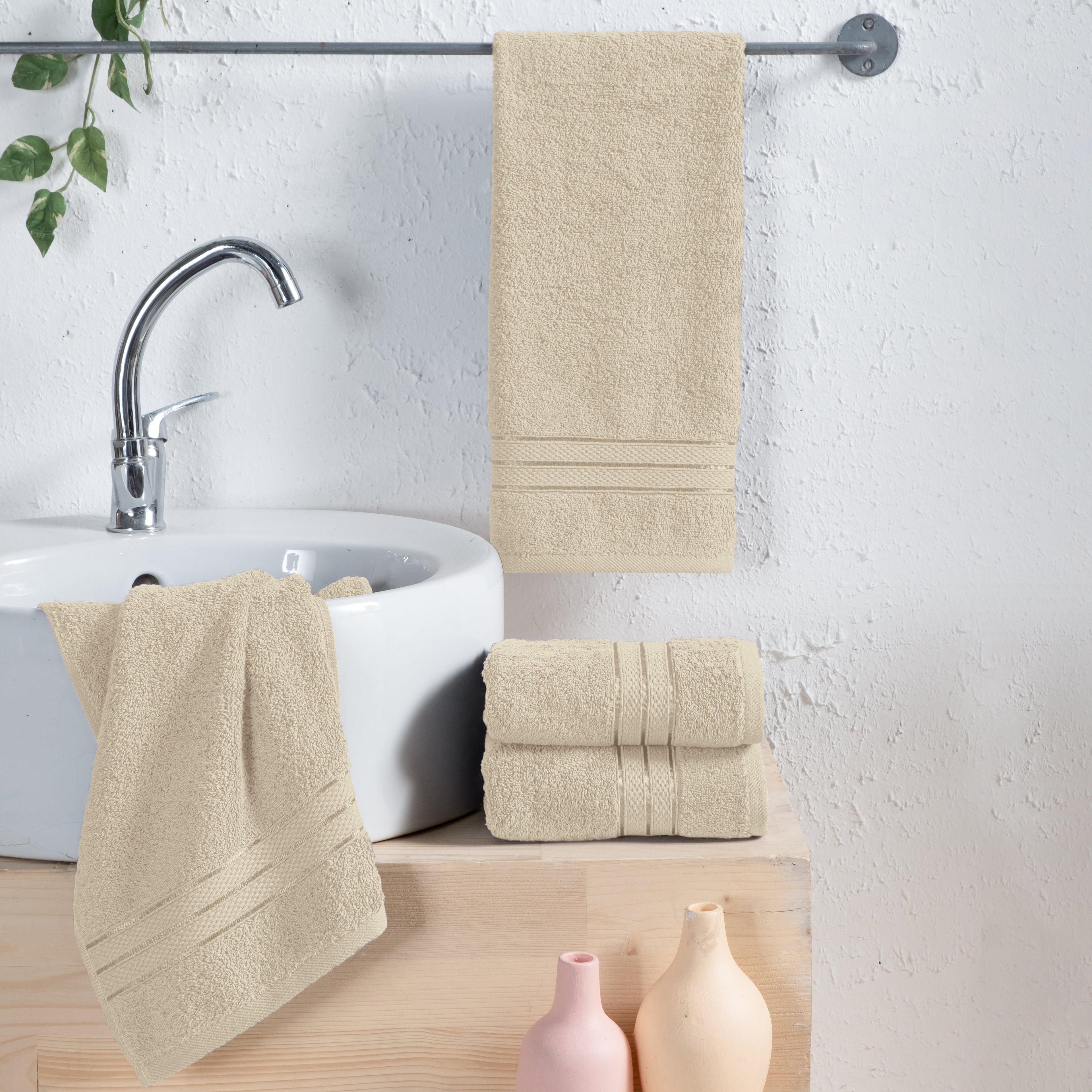 4-Pack Turkish Cotton Three Line Popcorn Hand Towel Set, 16 x 28 inch
