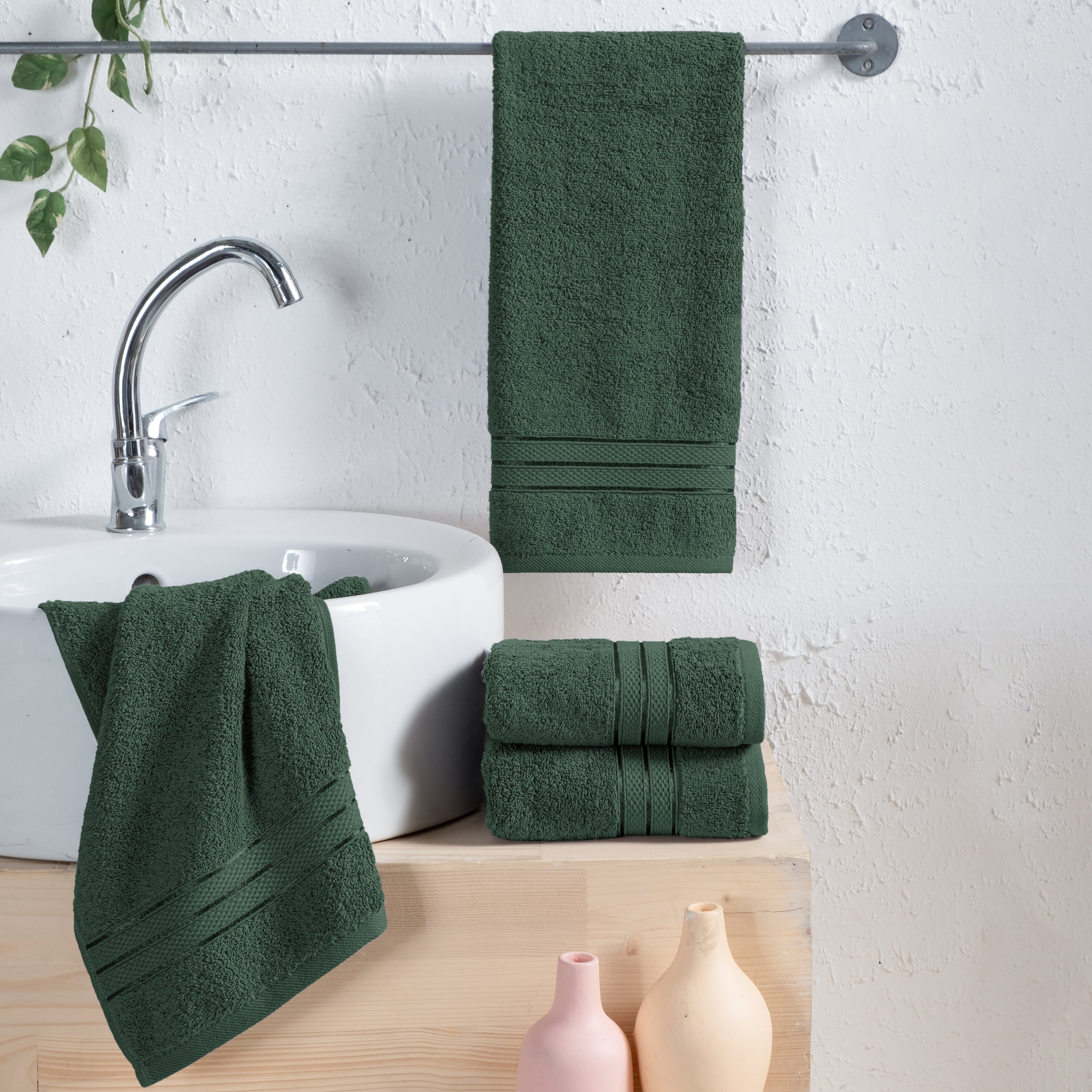4-Pack Turkish Cotton Three Line Popcorn Hand Towel Set, 16 x 28 inch