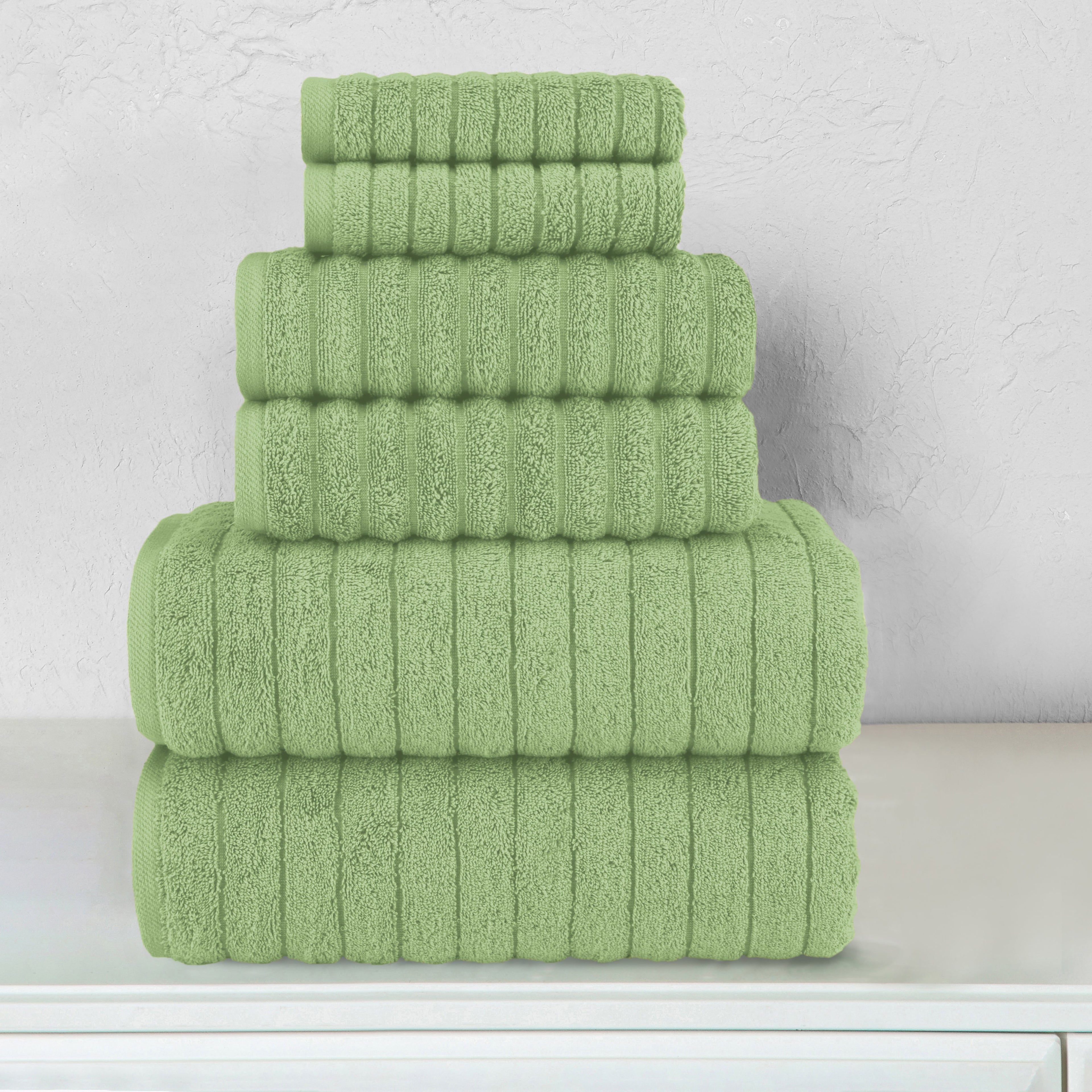 6-Piece Turkish Cotton Corduroy Towel Set, 2 Washcloths, 2 Hand Towels and 2 Bath Towels