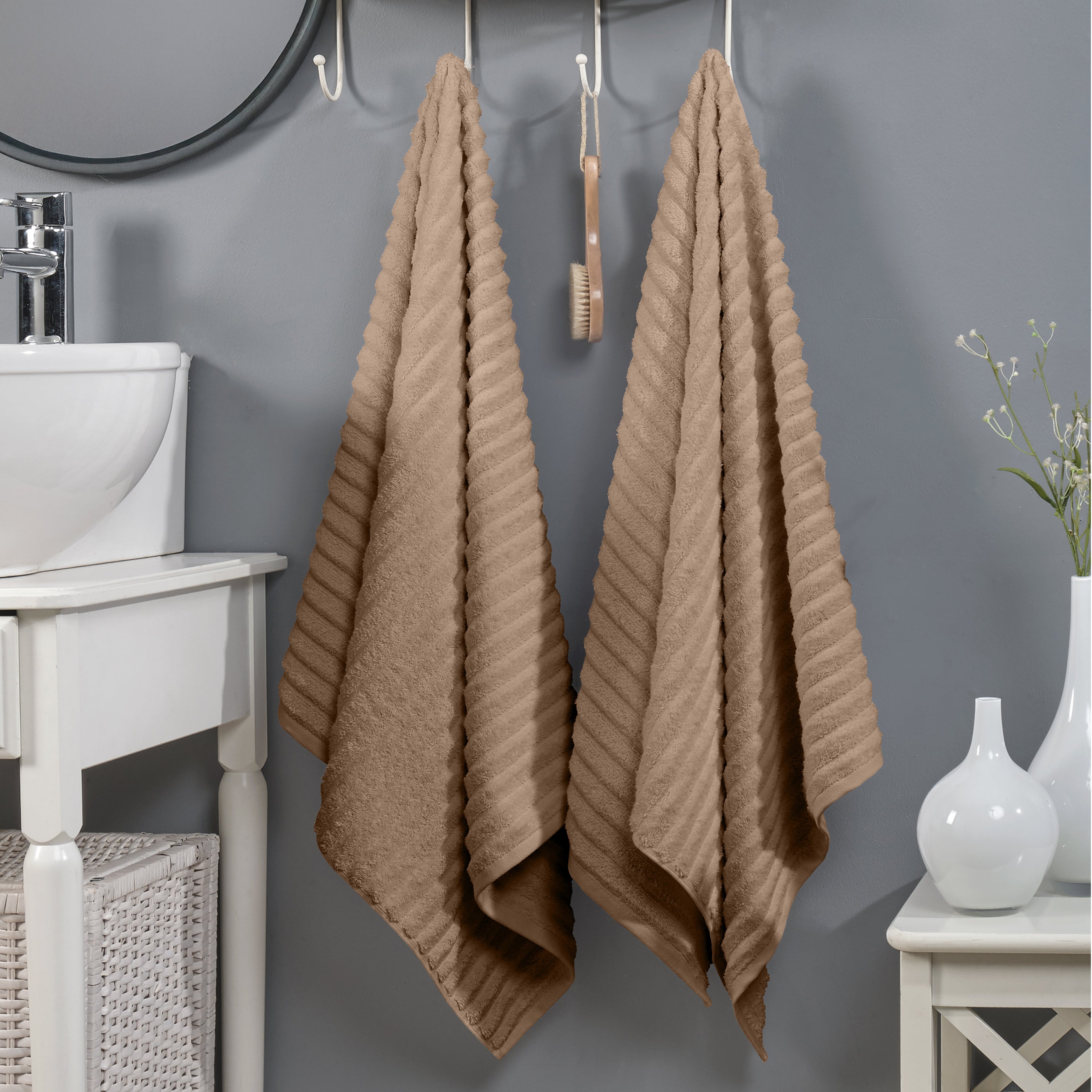2-Pack Premium Turkish Cotton Corduroy Stripe Bath Towel Set, 27 x 54 inch