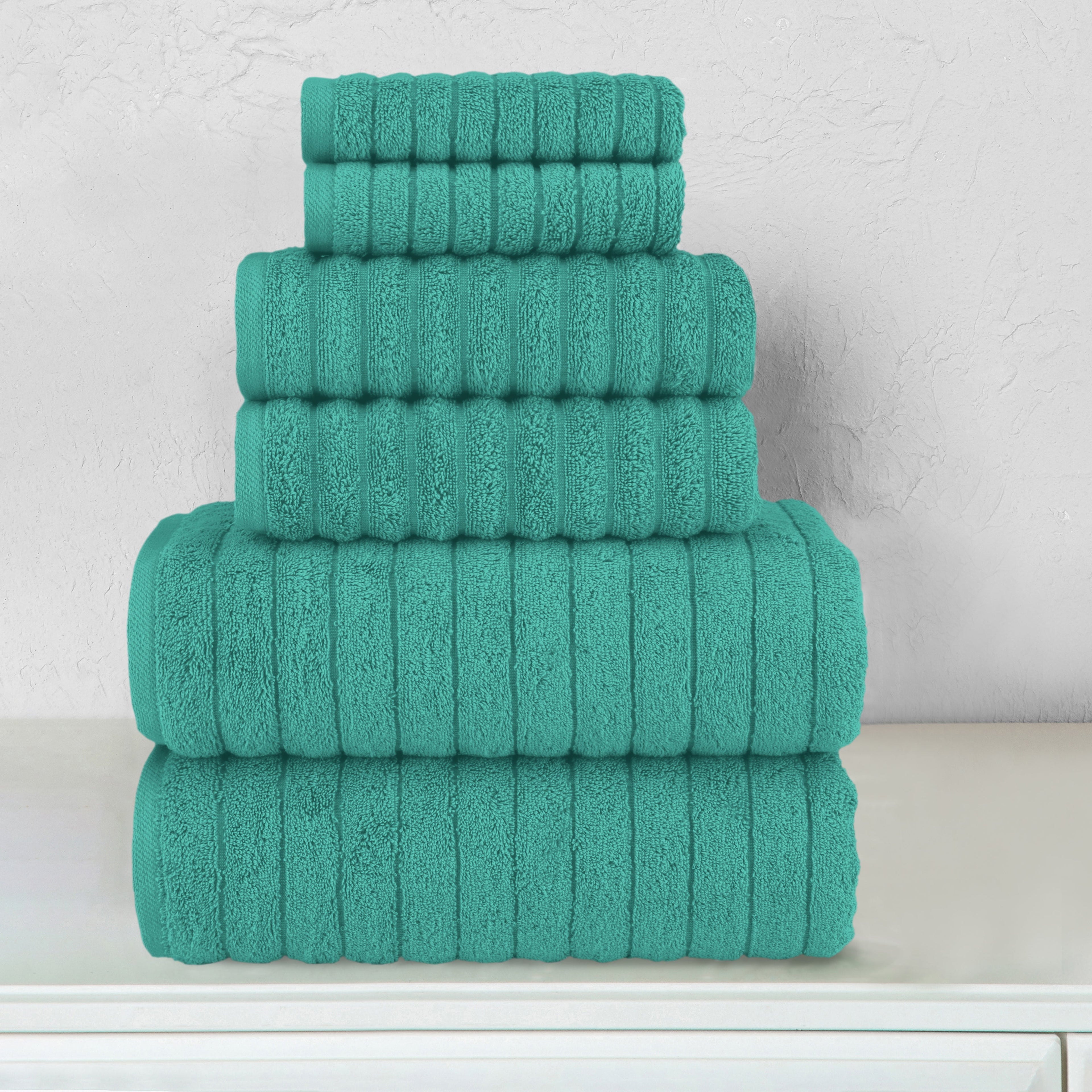 6-Piece Turkish Cotton Corduroy Towel Set, 2 Washcloths, 2 Hand Towels and 2 Bath Towels