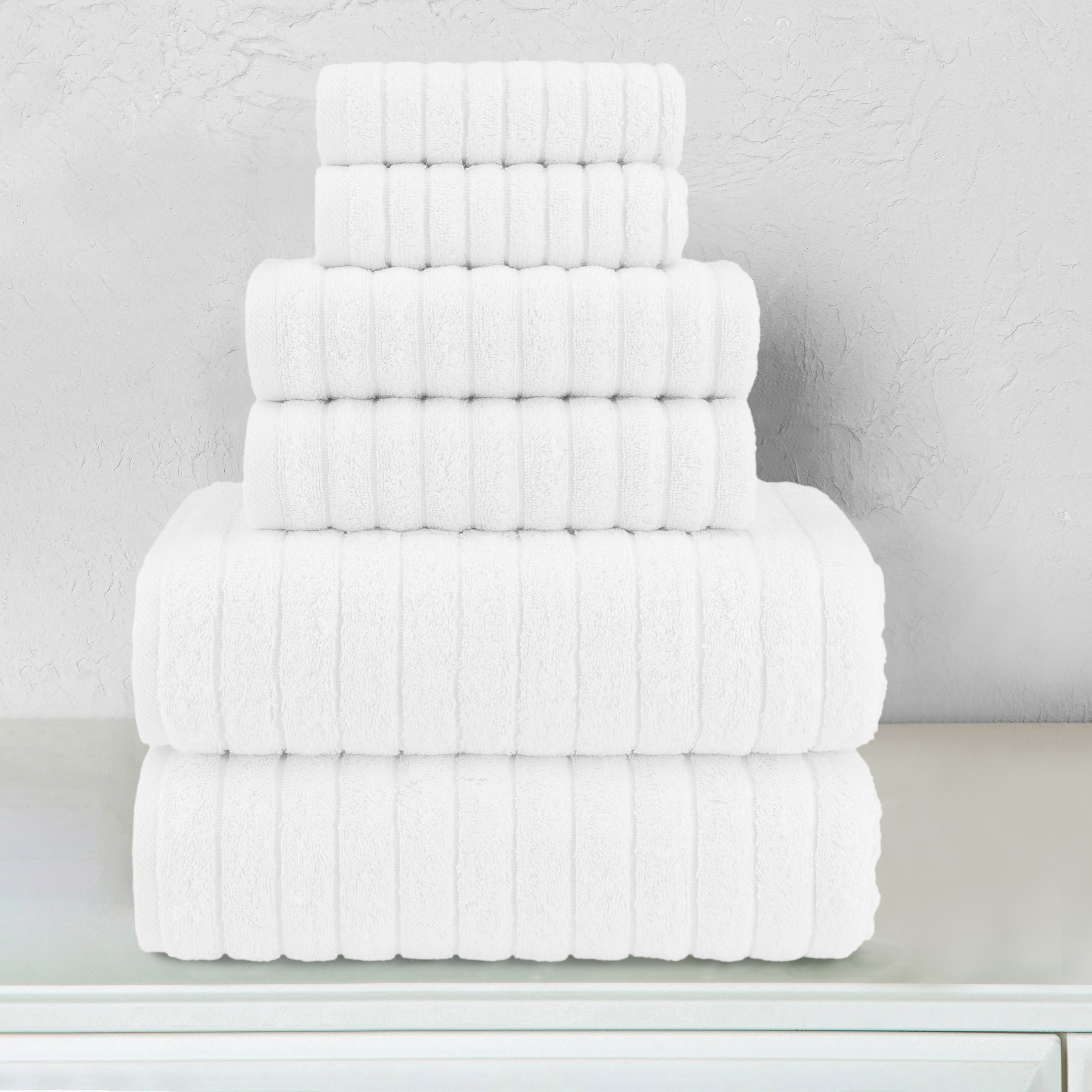 6-Piece Turkish Cotton Corduroy Towel Set, 2 Washcloths, 2 Hand Towels and 2 Bath Towels