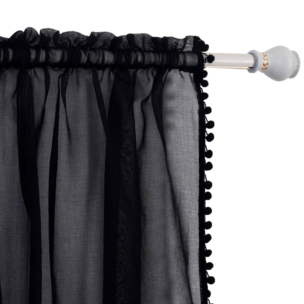 Set of 2 Pom Pom Tasseled Sheer Curtain - Rod Pocket