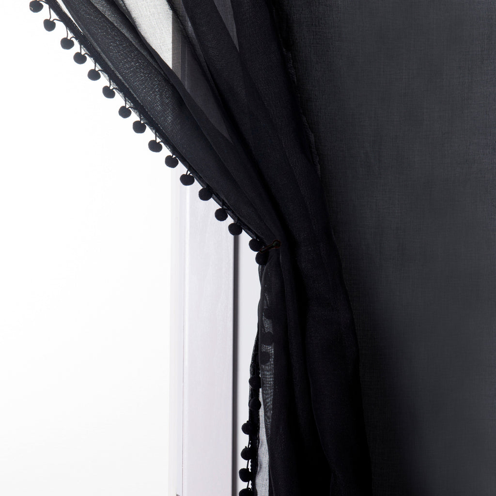 Set of 2 Pom Pom Tasseled Sheer Curtain - Rod Pocket