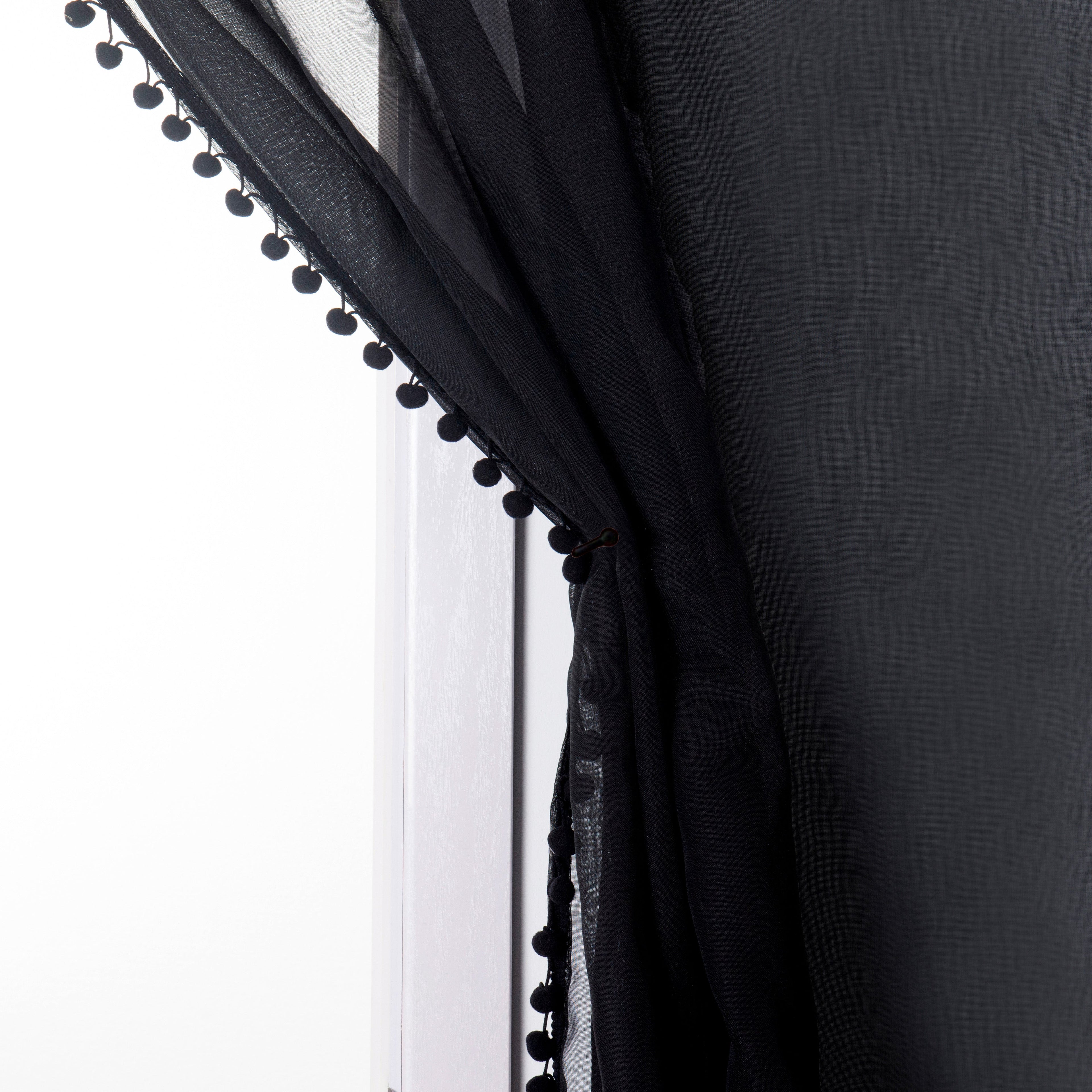 Set of 2 Pom Pom Tasseled Sheer Curtain - Rod Pocket