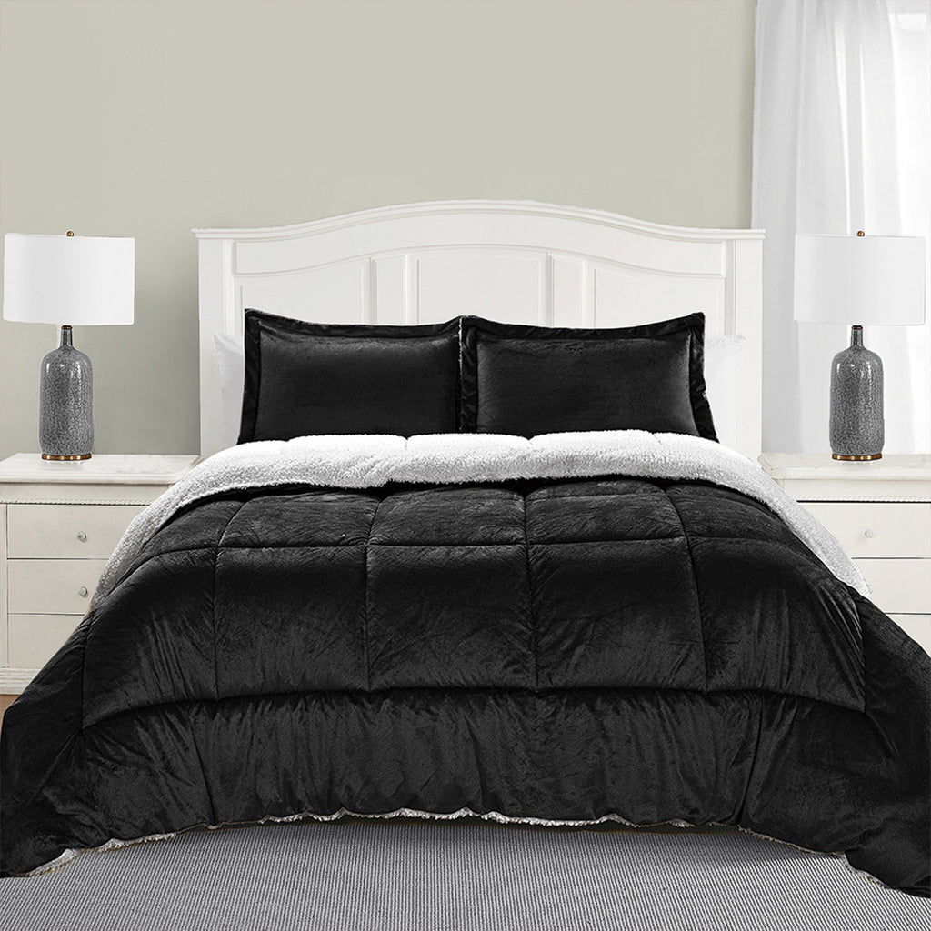 3-Piece Micro-Suede Reversible Sherpa - Solid Color Design Comforter Set