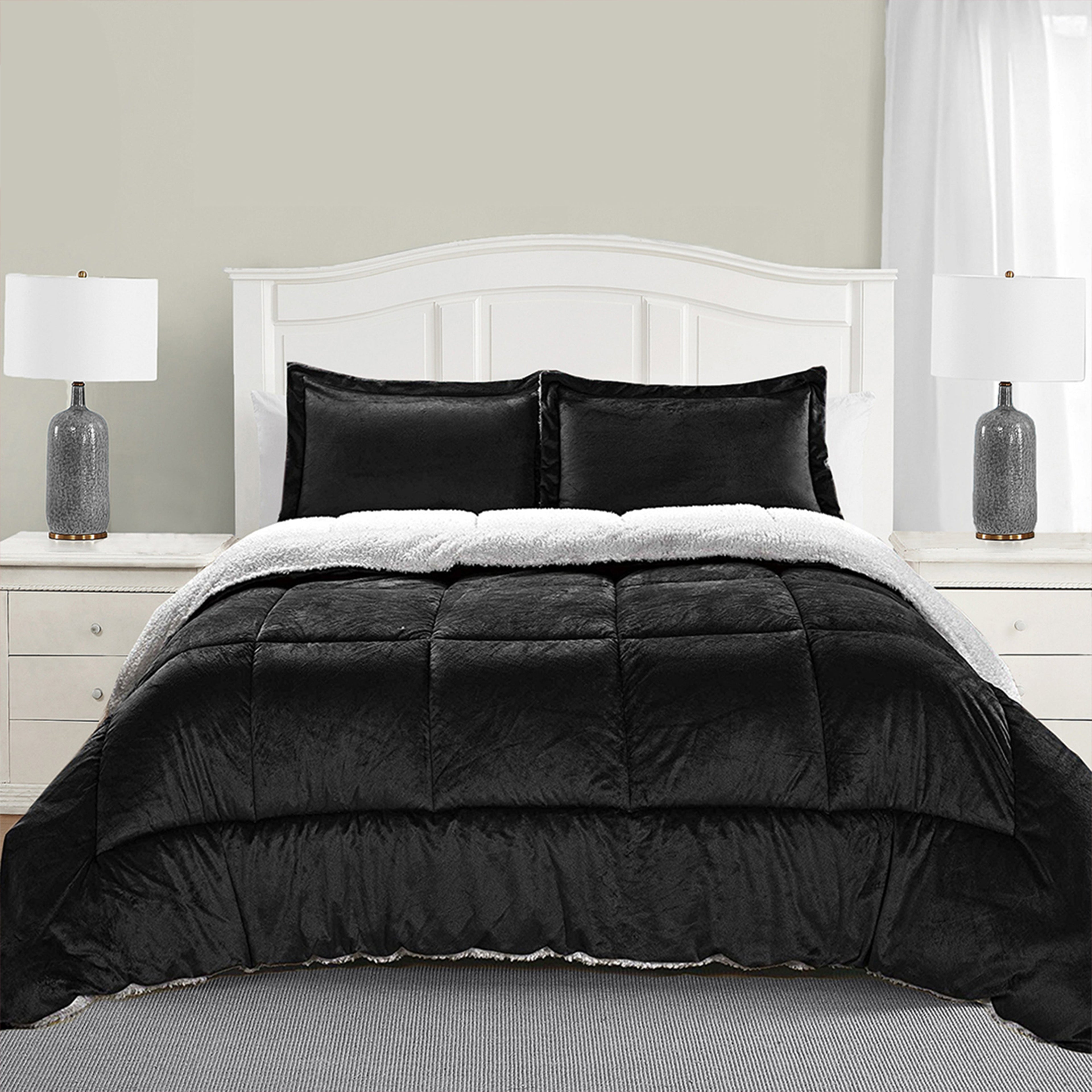 3-Piece Micro-Suede Reversible Sherpa - Solid Color Design Comforter Set