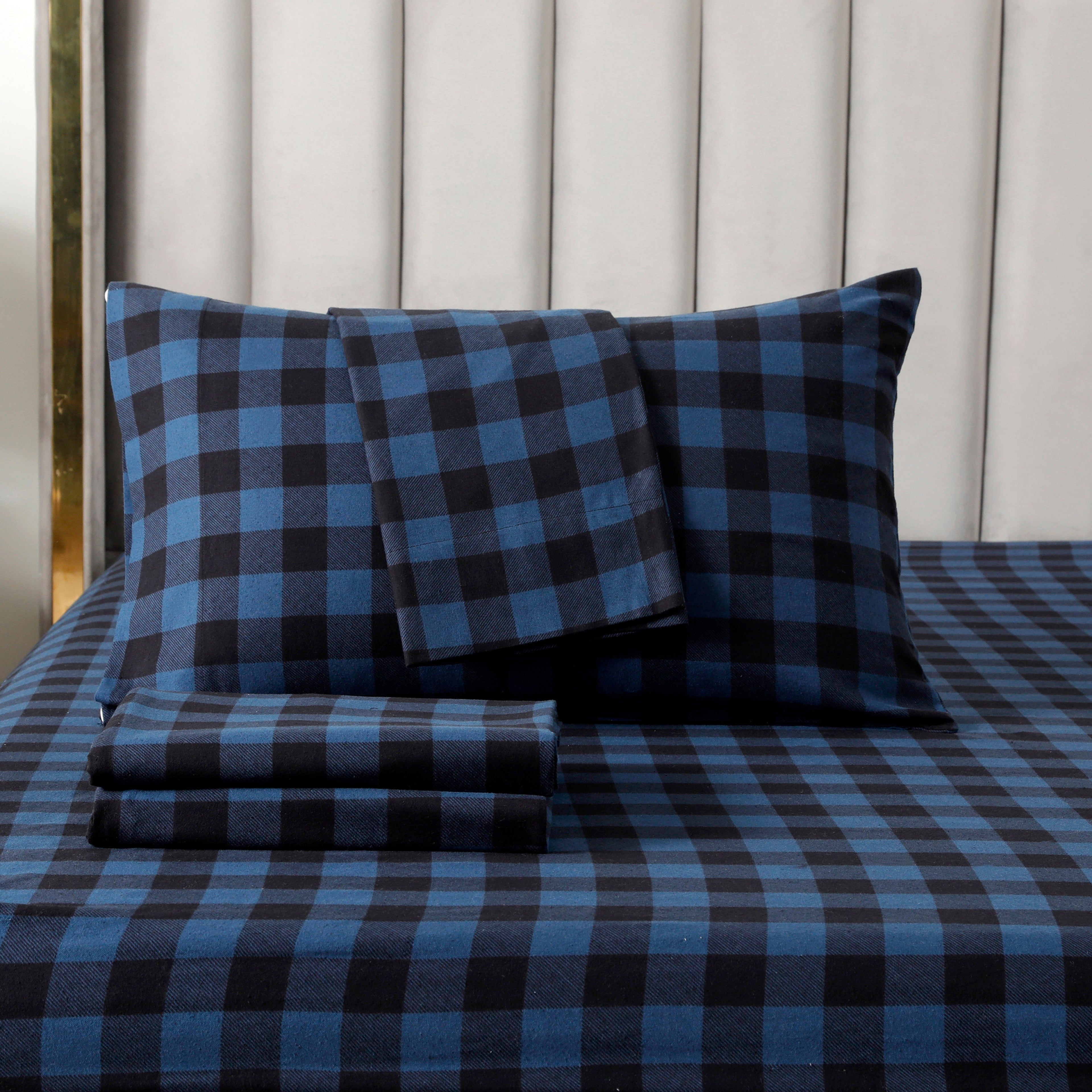 Buffalo Checkered Pattern - 100% Turkish Cotton Flannel, 4-Piece Flannel Sheet Set