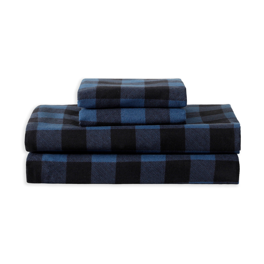 Buffalo Checkered Pattern - 100% Turkish Cotton Flannel, 4-Piece Flannel Sheet Set