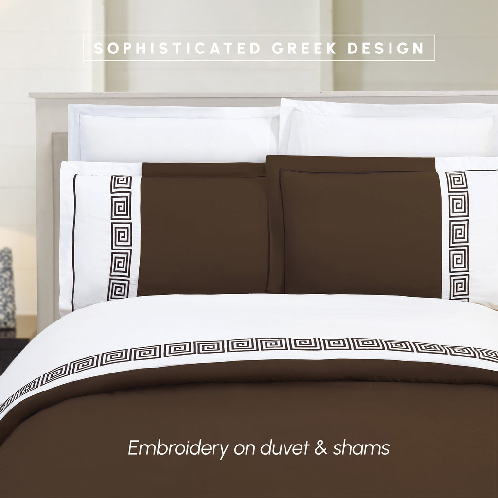 3-Piece Greek Embroidered Duvet Cover Set