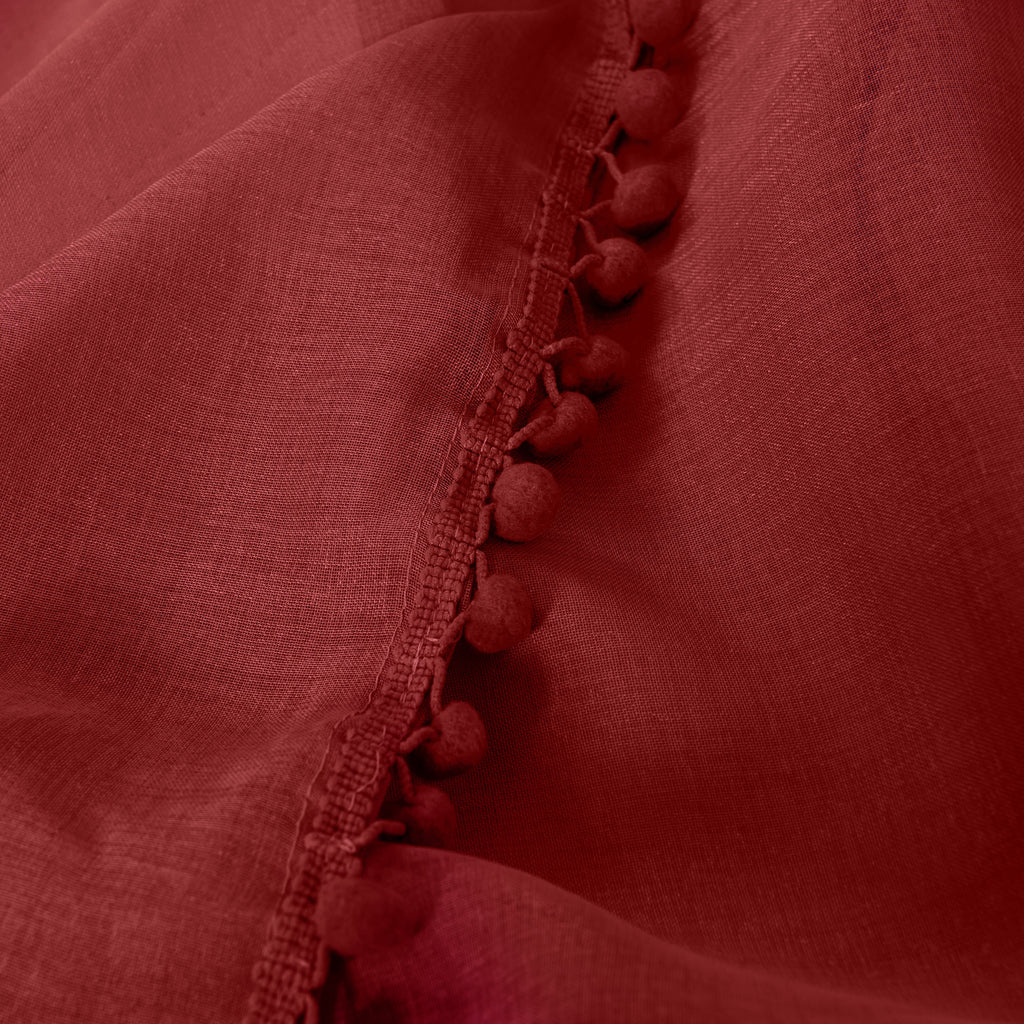 Set of 2 Pom Pom Tasseled Sheer Curtain - Rod Pocket