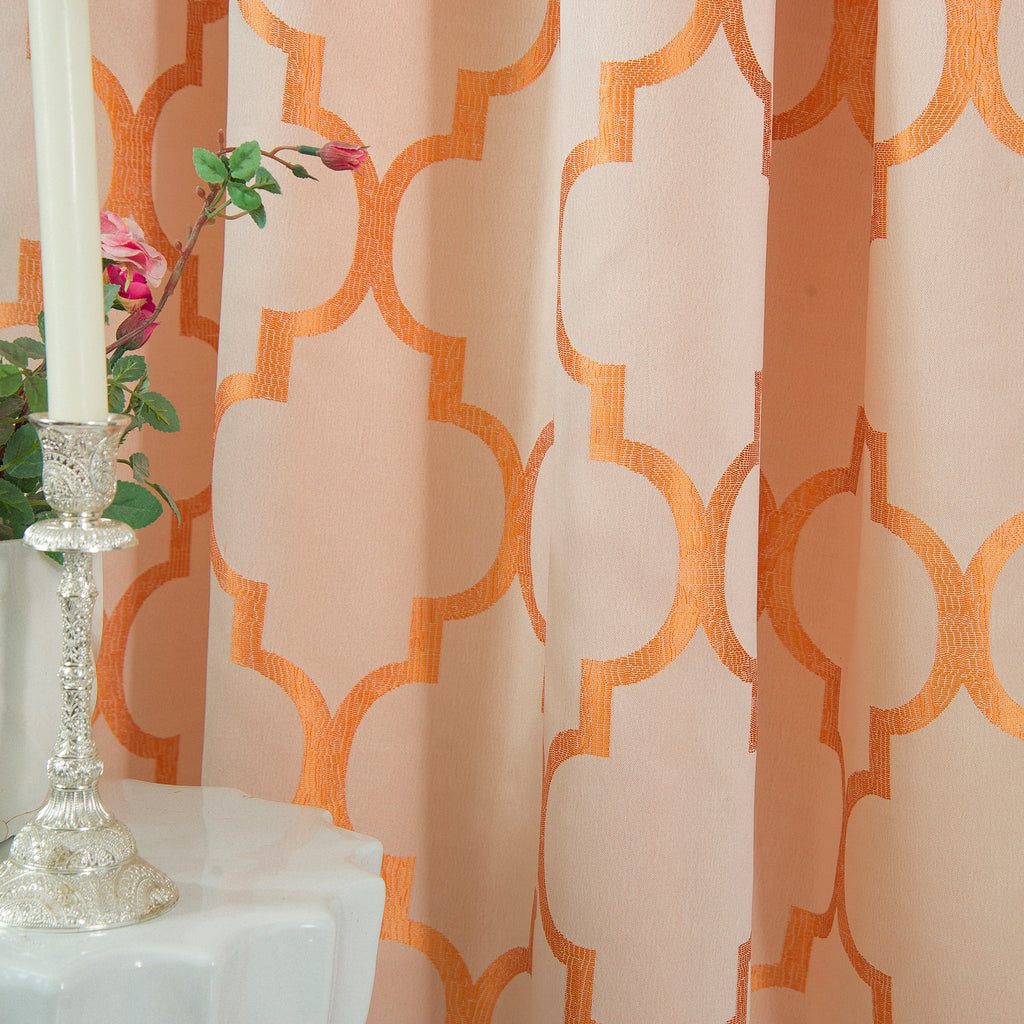 2-Piece Quatrefoil - Moroccan Trellis Jacquard Look Curtain Panels- Attached Valance - 54" W x 84" L, Set of 2