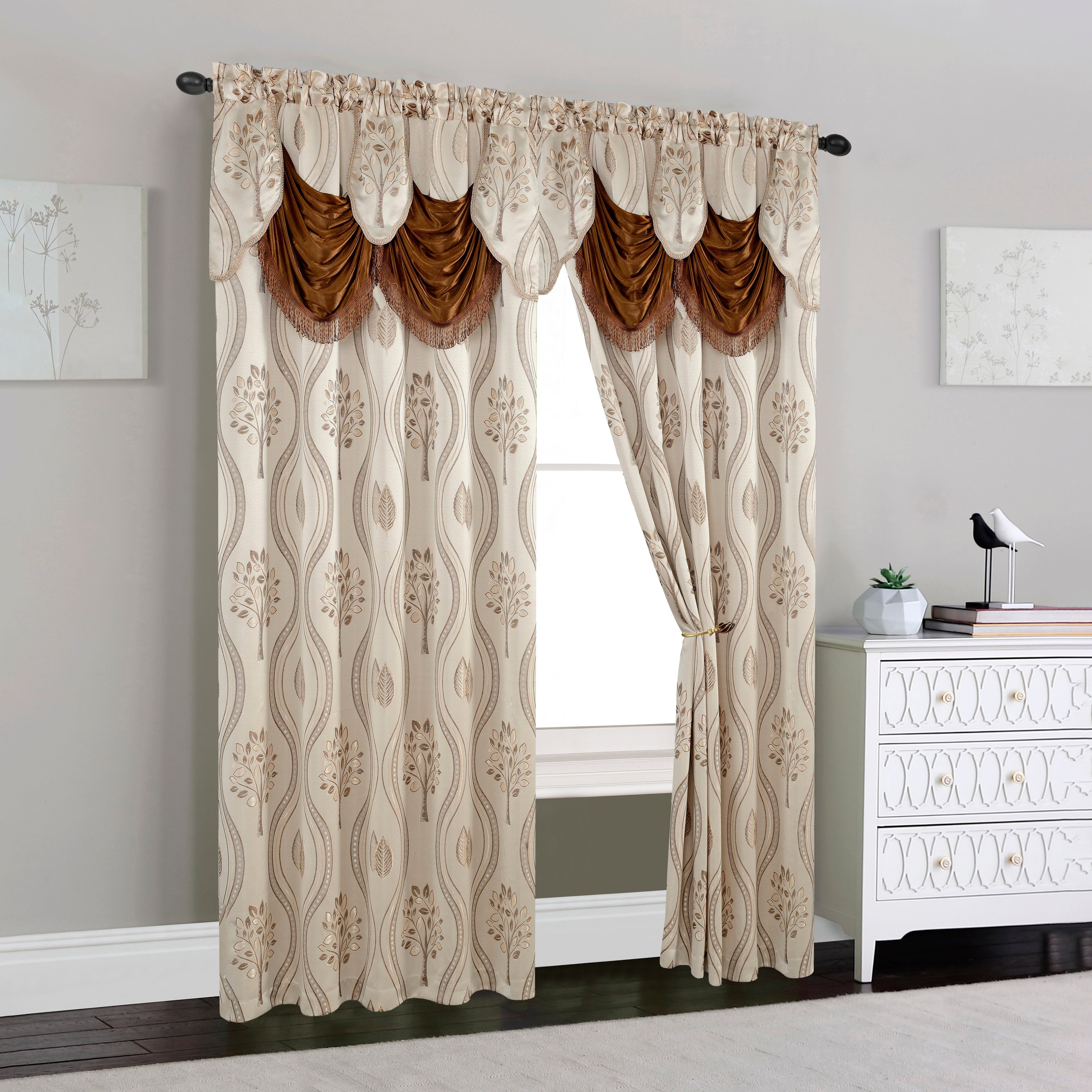 Set of 2 Aurora Curtain Panels- Attached Valance - Rod Pocket- 54" W x 84" L
