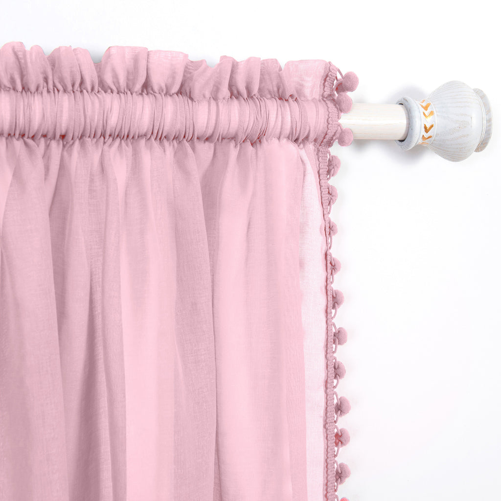 Set of 2 Pom Pom Tasseled Sheer Curtain - Rod Pocket