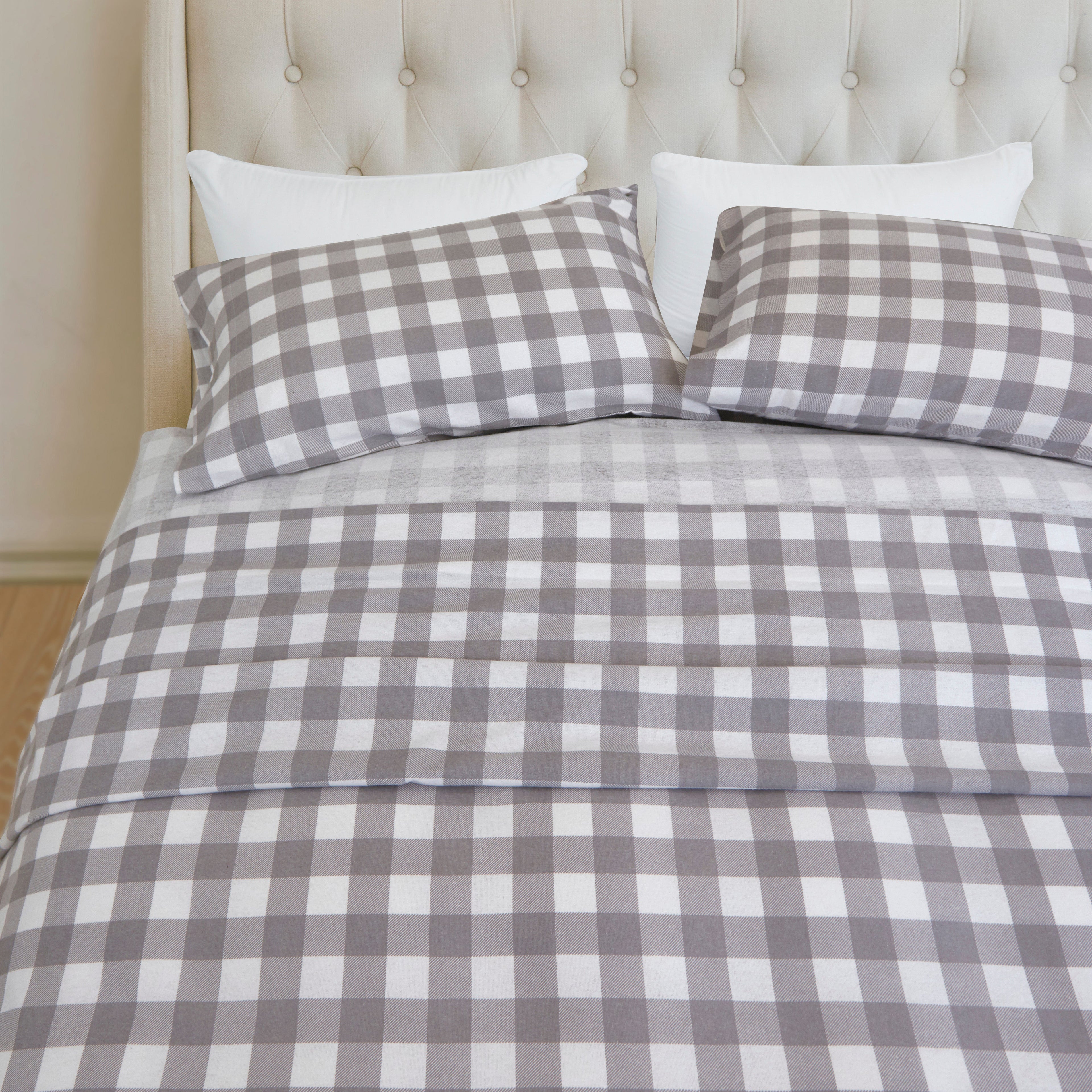 Buffalo Checkered Pattern - 100% Turkish Cotton Flannel, 4-Piece Flannel Sheet Set