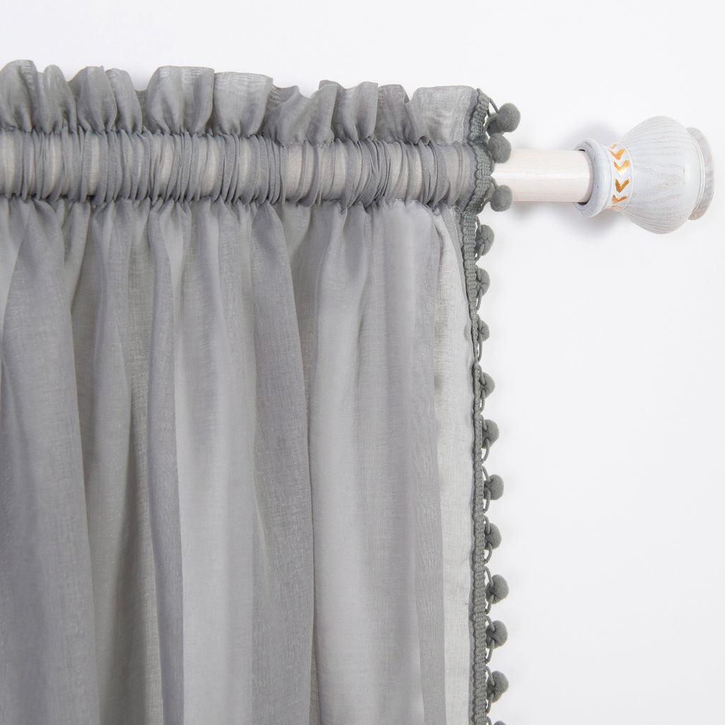 Set of 2 Pom Pom Tasseled Sheer Curtain - Rod Pocket