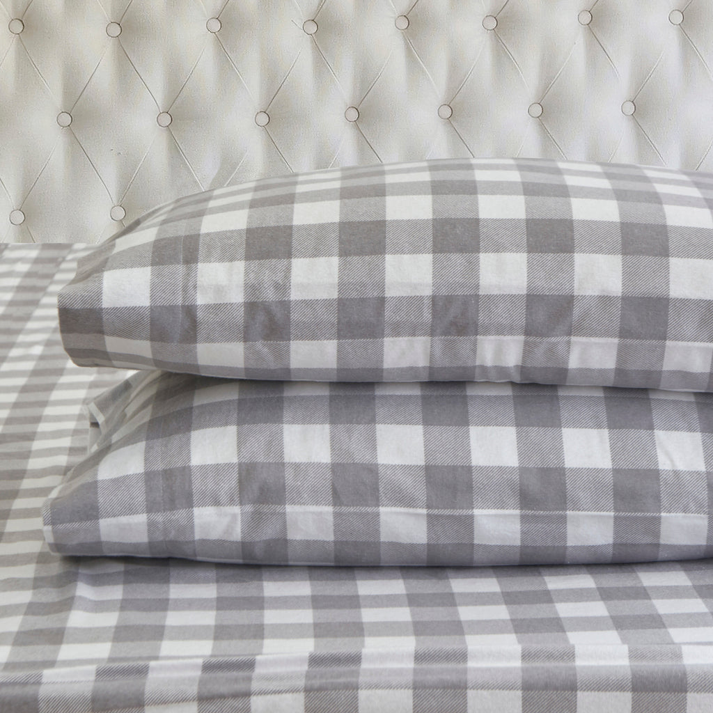 Buffalo Checkered Pattern - 100% Turkish Cotton Flannel, 4-Piece Flannel Sheet Set