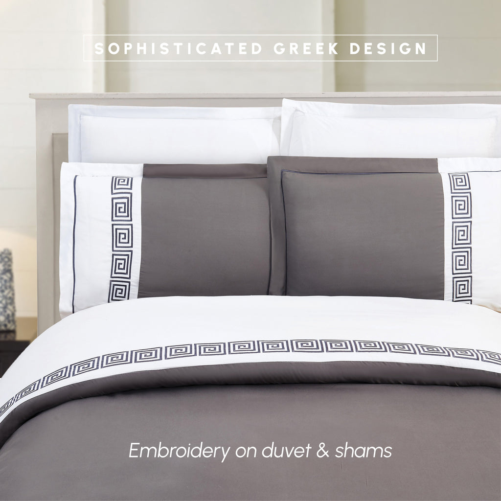 3-Piece Greek Embroidered Duvet Cover Set