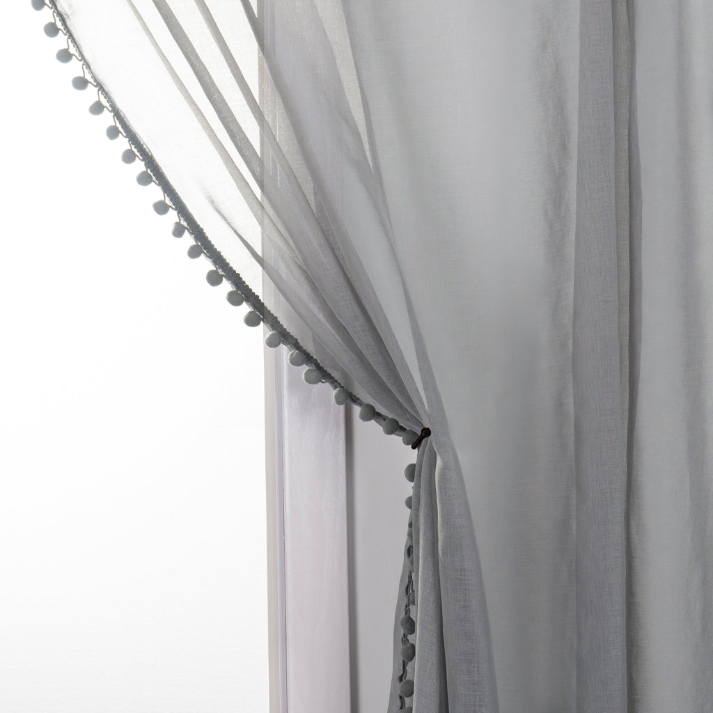 Set of 2 Pom Pom Tasseled Sheer Curtain - Rod Pocket