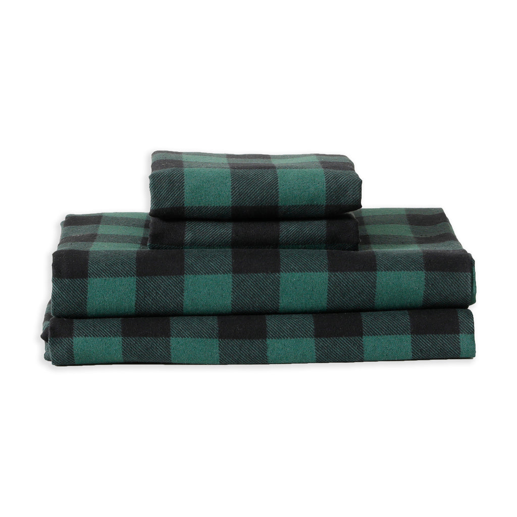 Buffalo Checkered Pattern - 100% Turkish Cotton Flannel, 4-Piece Flannel Sheet Set
