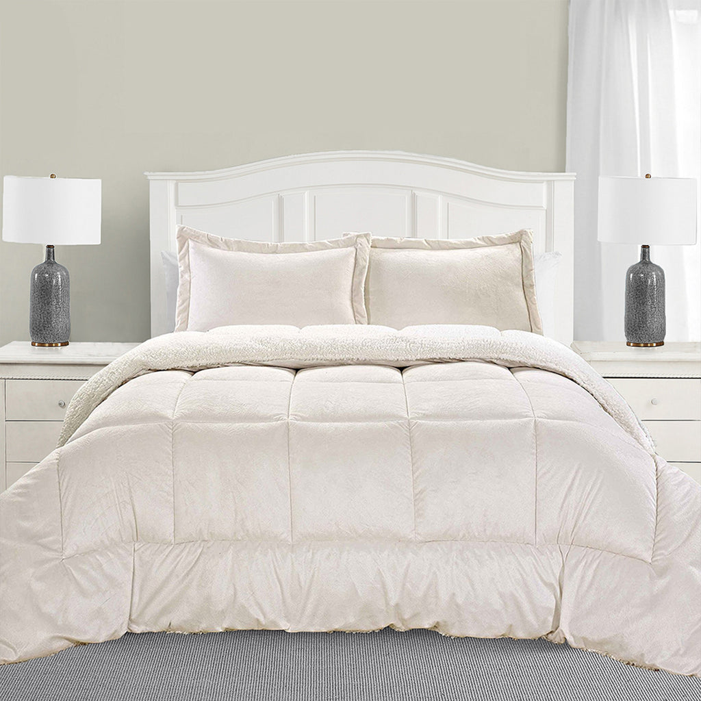 3-Piece Micro-Suede Reversible Sherpa - Solid Color Design Comforter Set