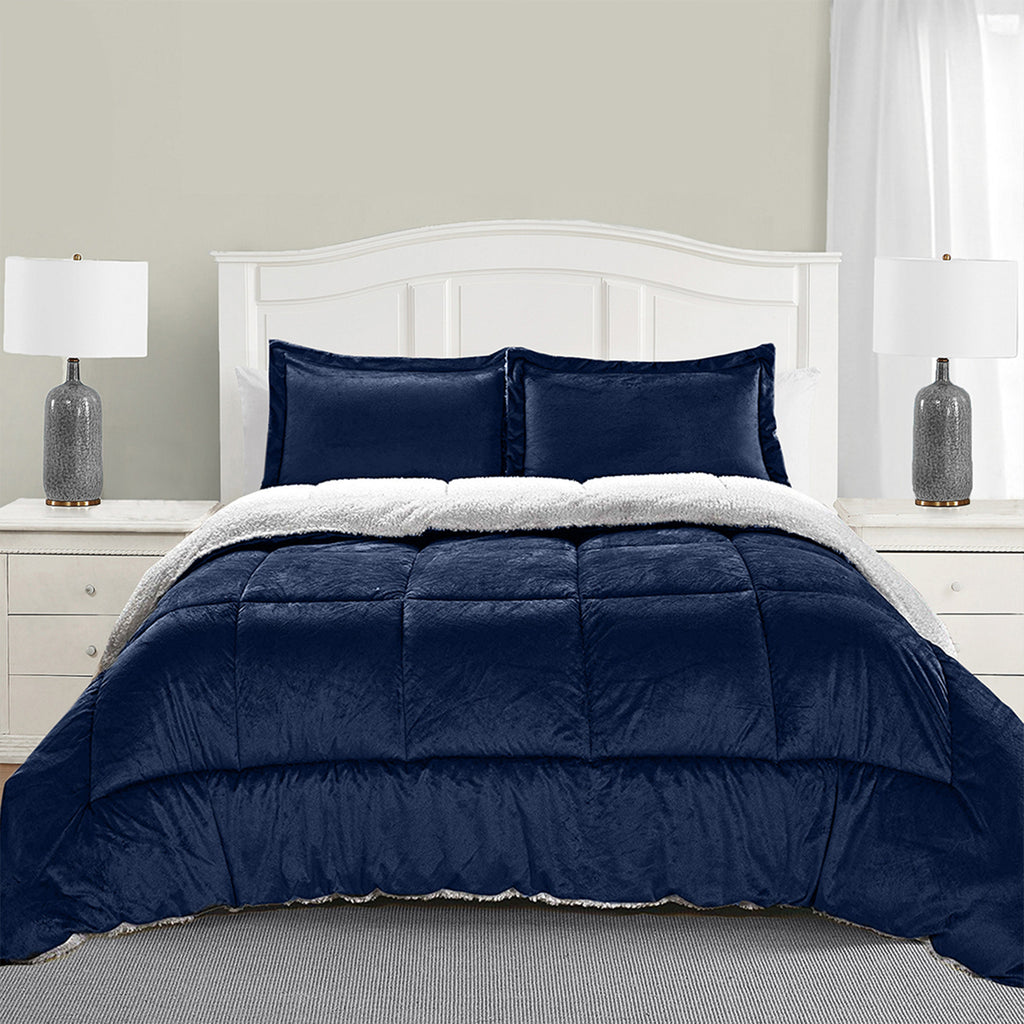 3-Piece Micro-Suede Reversible Sherpa - Solid Color Design Comforter Set
