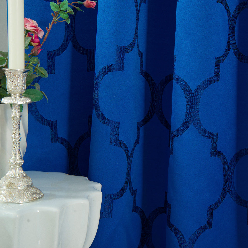 2-Piece Quatrefoil - Moroccan Trellis Jacquard Look Curtain Panels- Attached Valance - 54" W x 84" L, Set of 2
